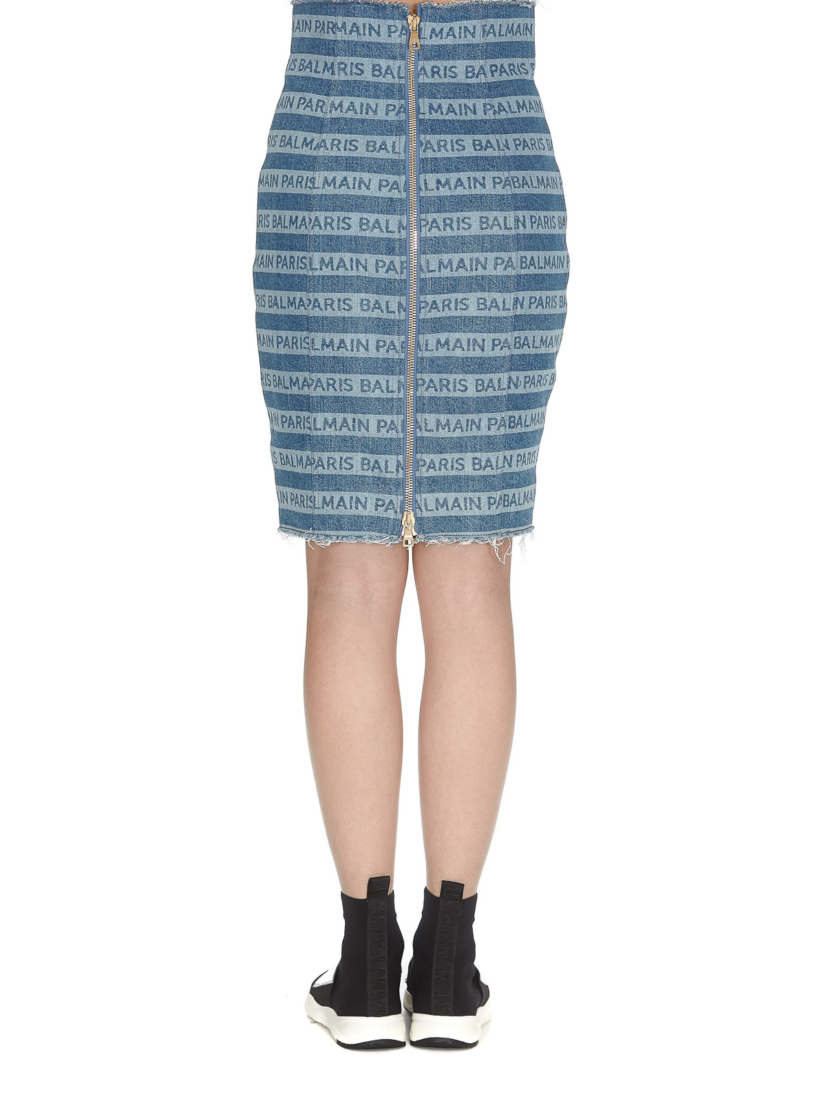 jurist konkurrenter Slovenien Knee length skirts & Midi Balmain - All over logo cotton denim skirt -  RF14268D036SAA