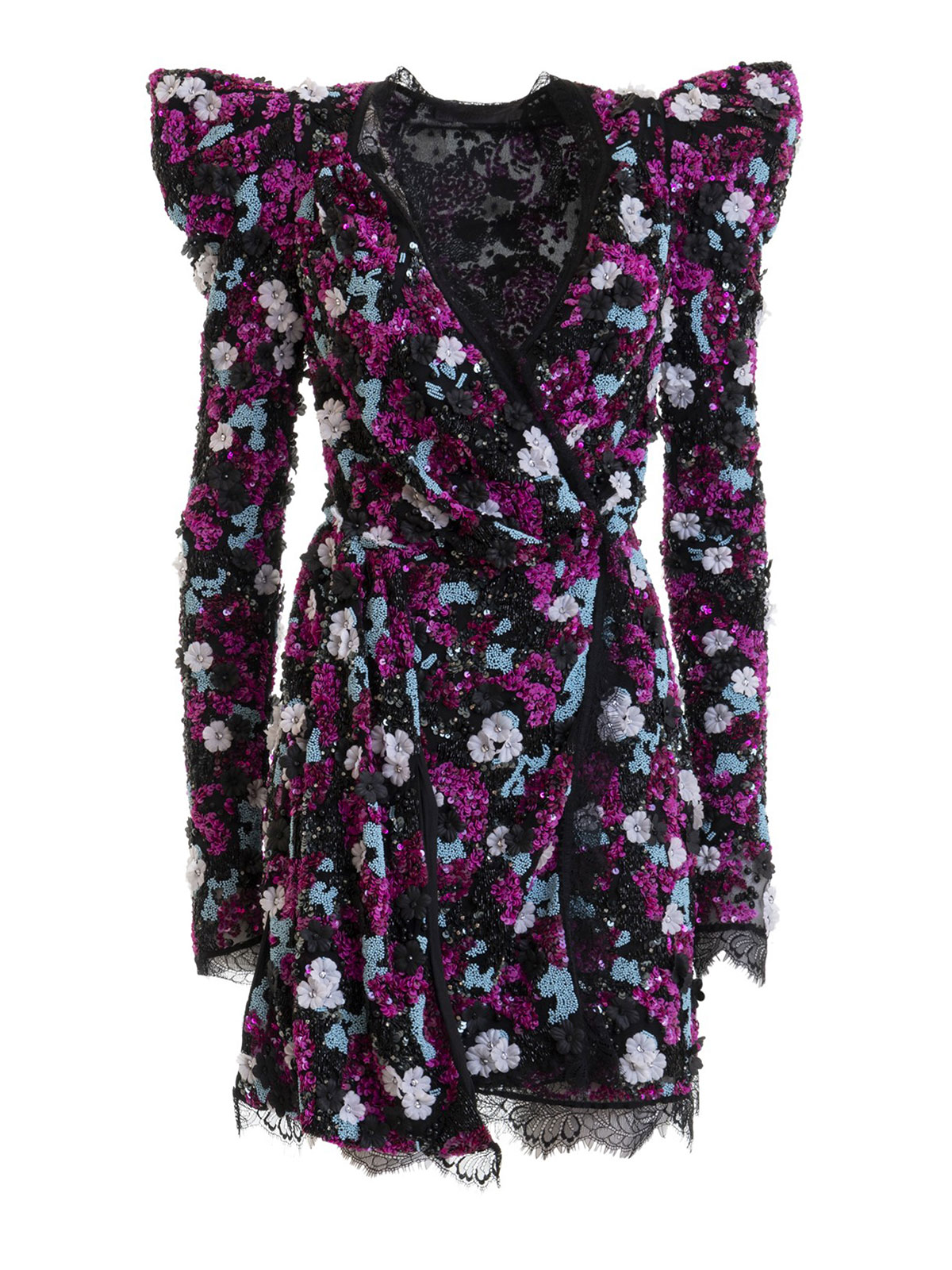 Sequin embroidered wrap short dress ...