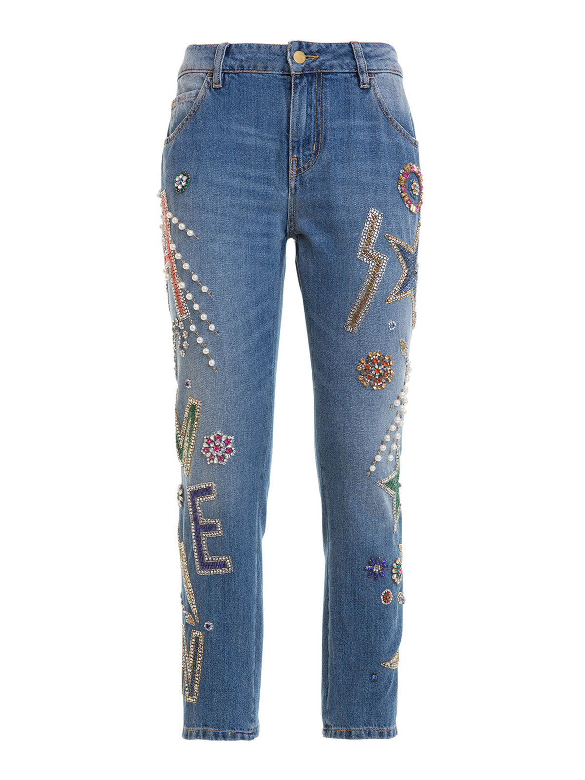Jewel embroidered crop jeans by Amen straight leg jeans iKRIX