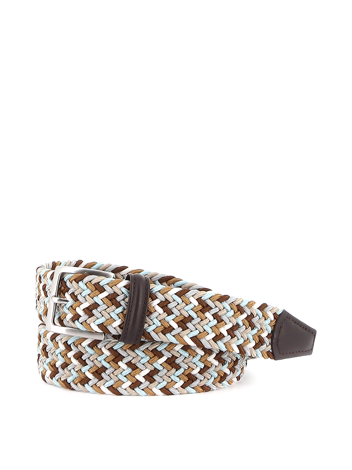 ANDERSON'S BROWN AND SKY BLUE STRETCH WOVEN FABRIC BELT