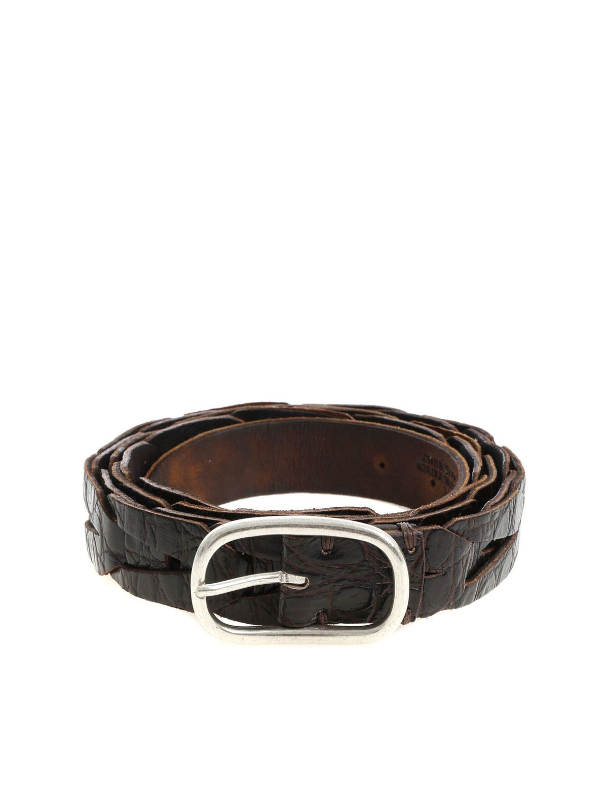 ANDREA D'AMICO COCO EFFECT BROWN LEATHER BELT
