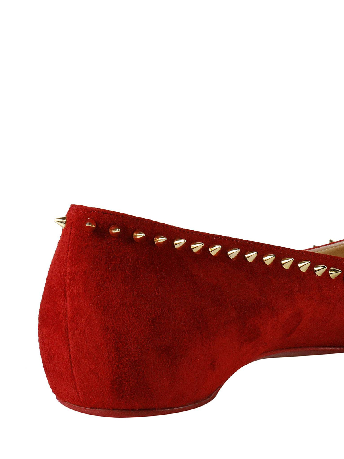 red suede pointed toe flats