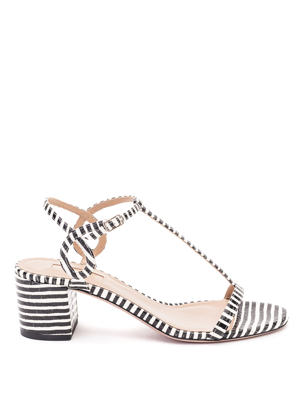 Aquazzura Black And White Striped Heeled Sandals In Multicolour | ModeSens