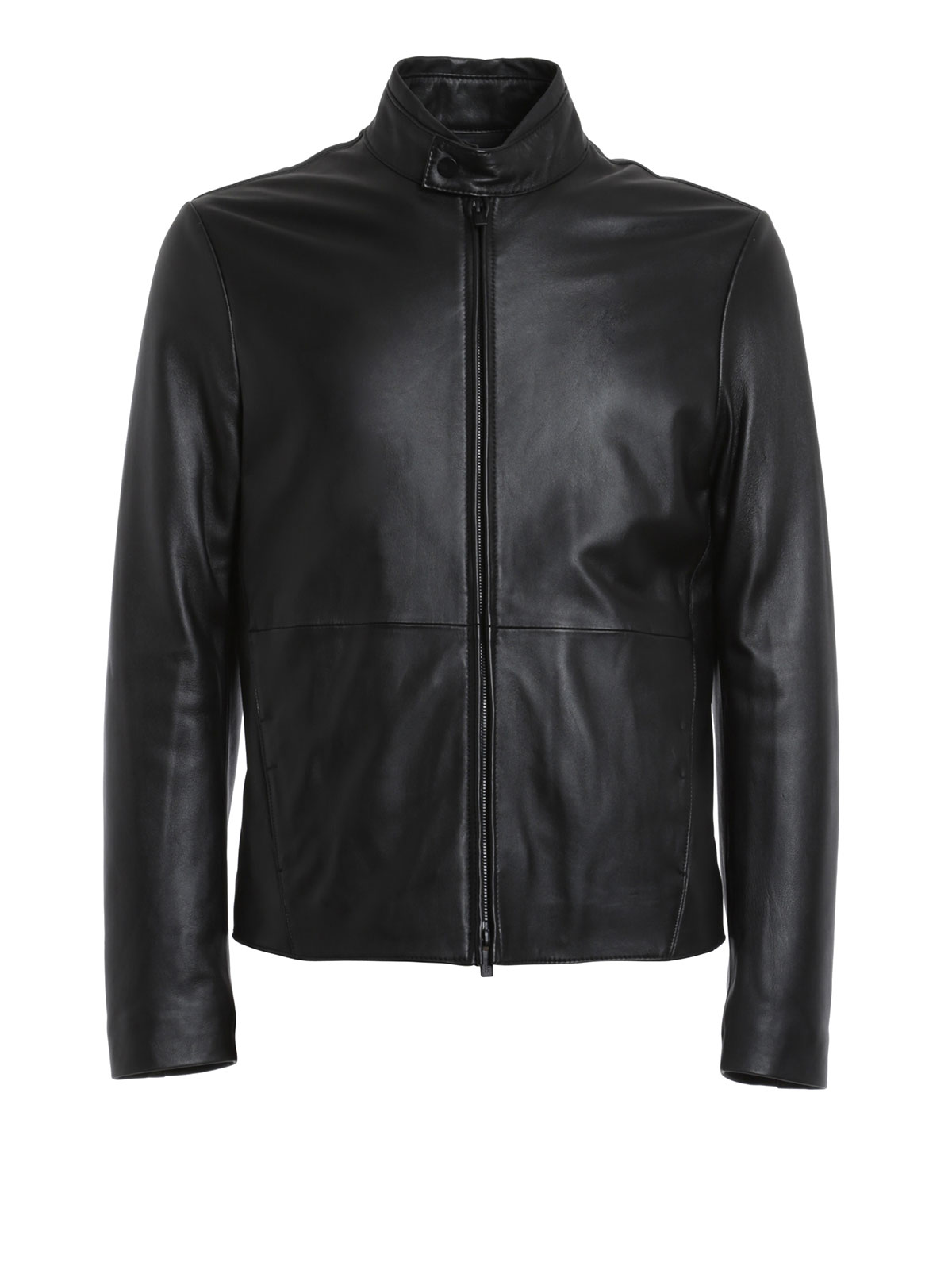 Armani Collezioni Men's Leather Bomber Jacket Black — Maison Threads ...