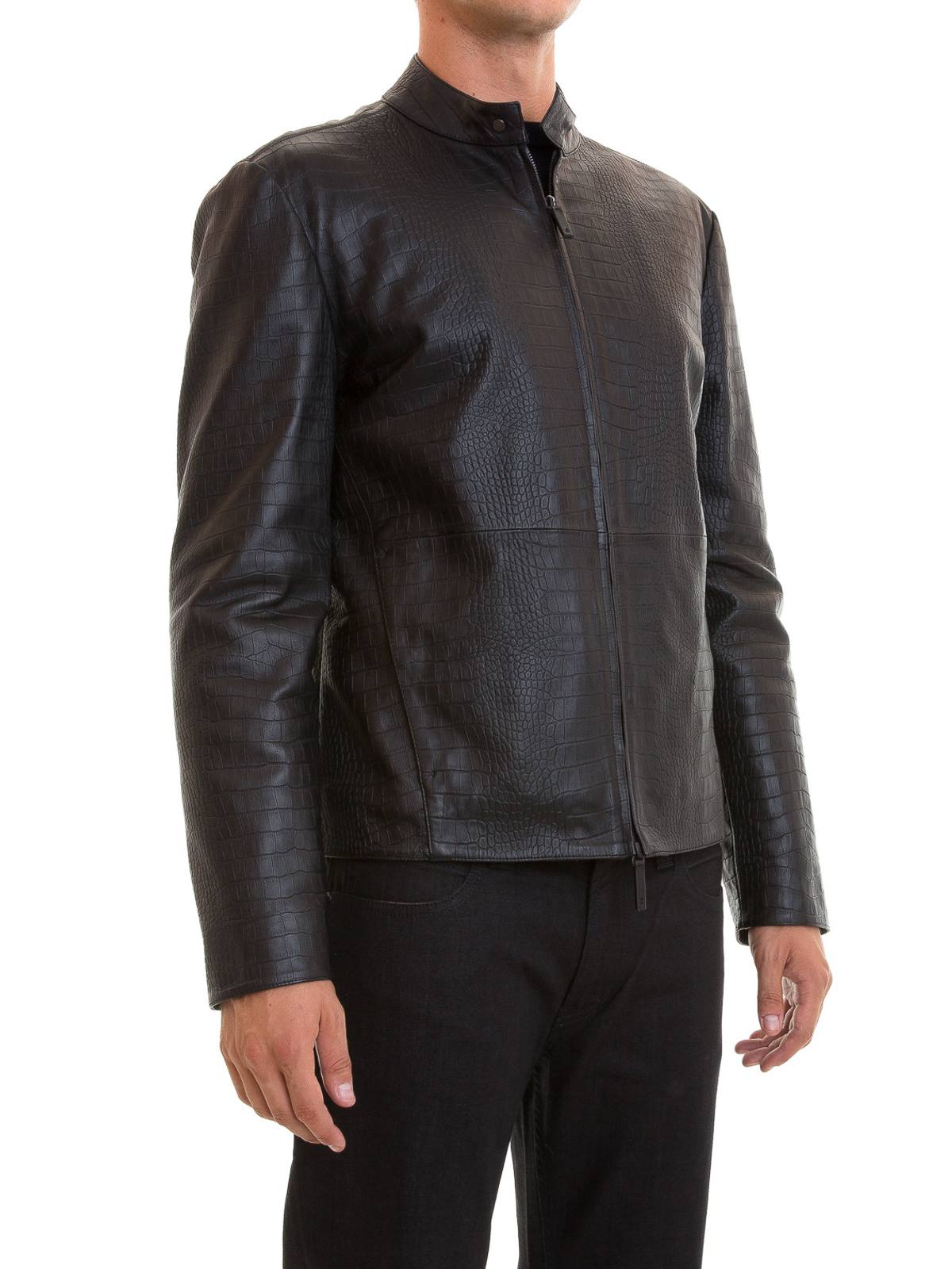 Embossed Cocco Print Leather Jacket By Armani Collezioni Armani Collezioni Leather Jacket Embossed Cocco Print
