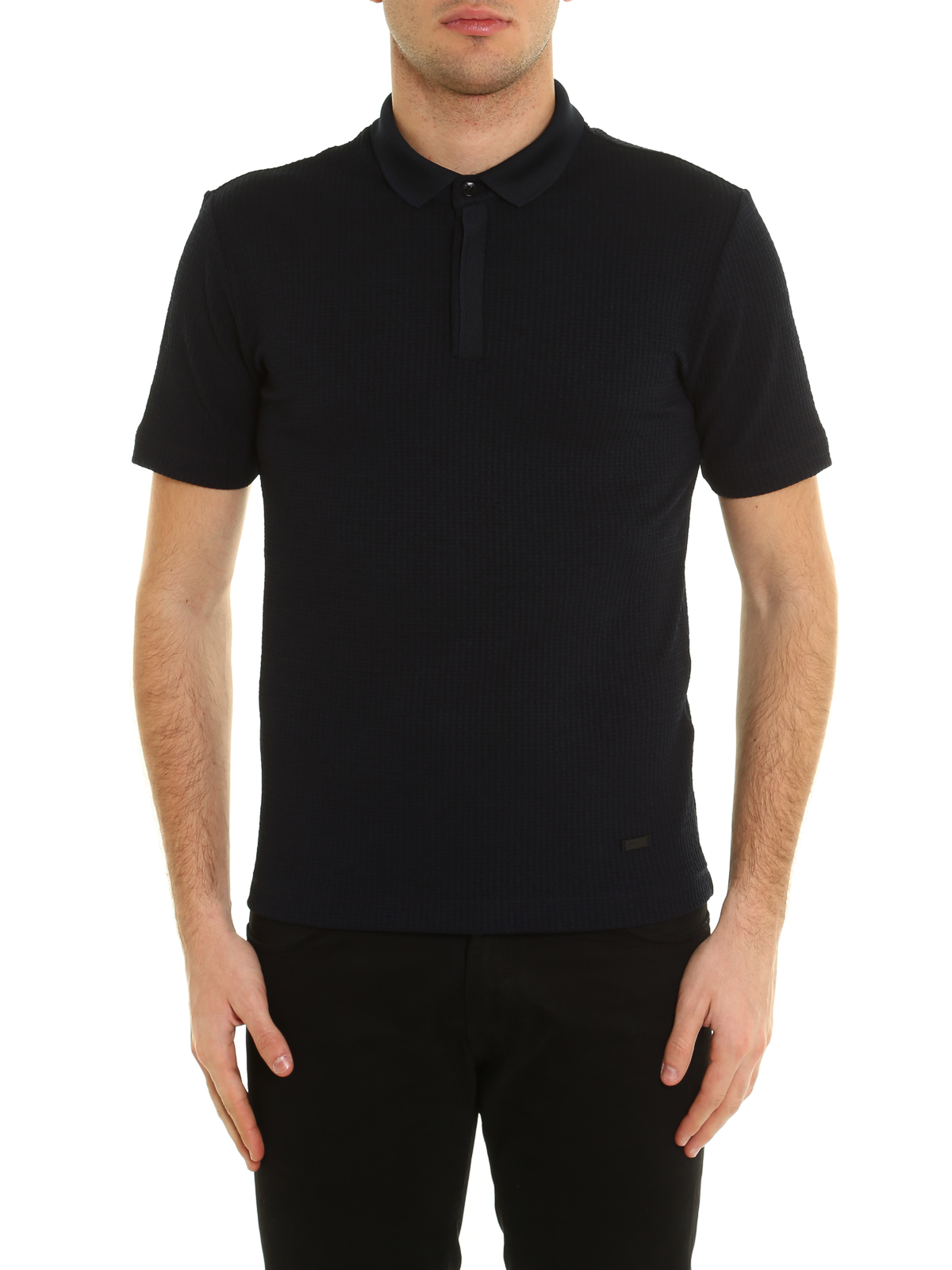 Stretch embossed fabric polo shirt 