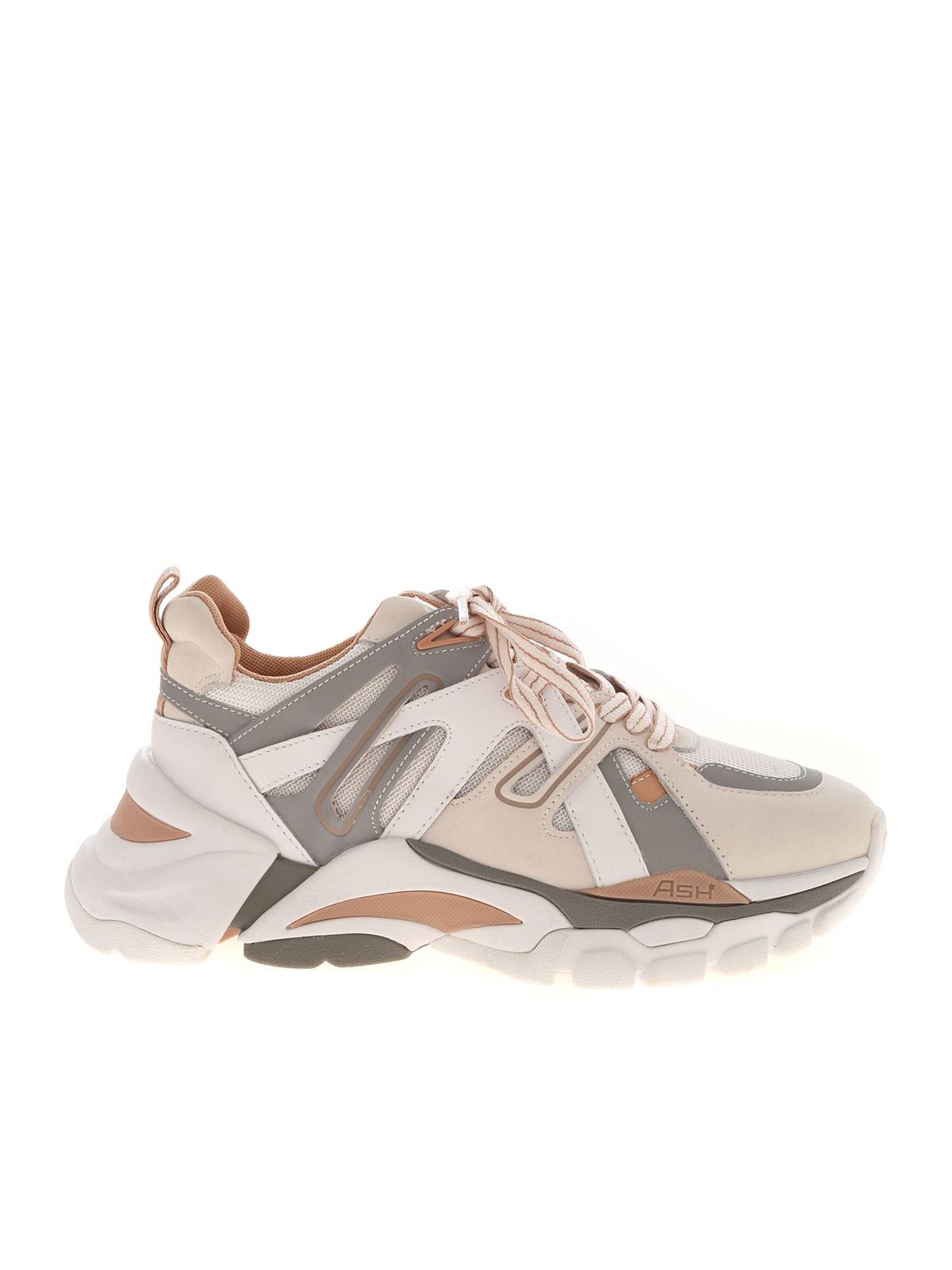 ASH FLASH LEATHER SNEAKERS IN BEIGE AND GREY