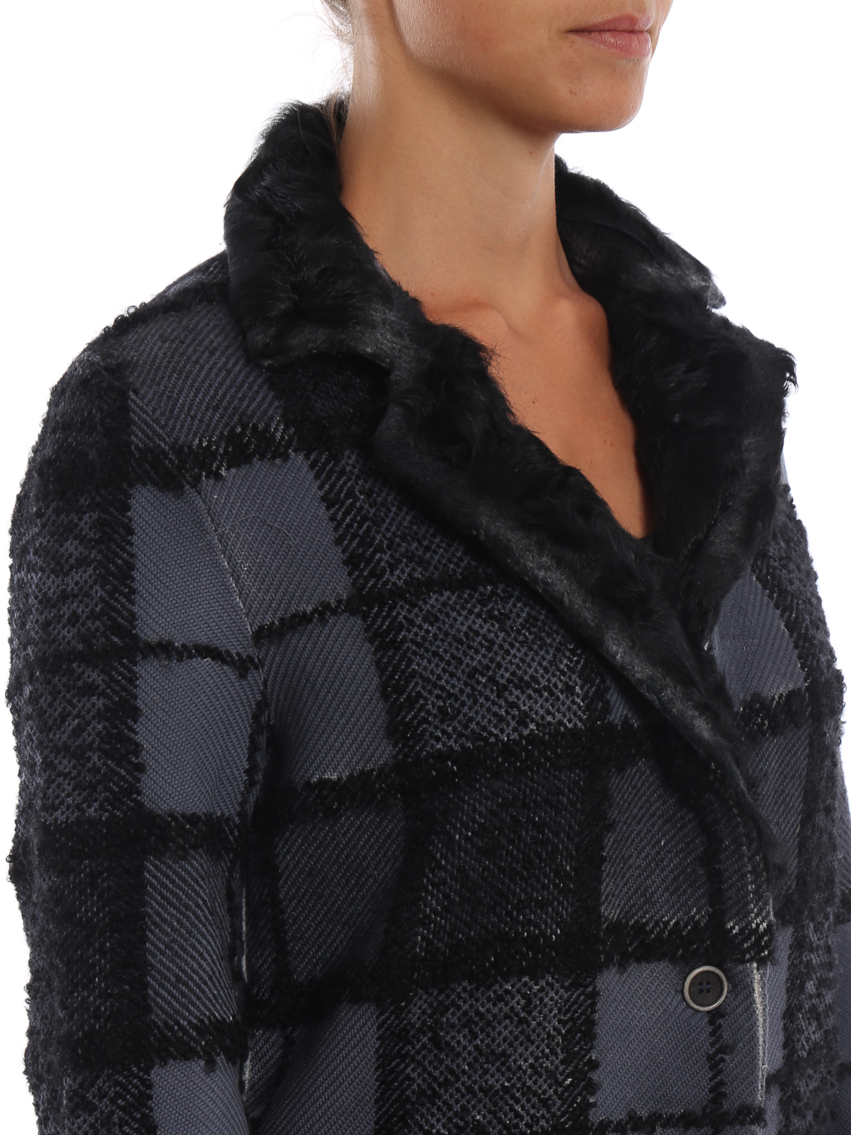 check coat fur collar