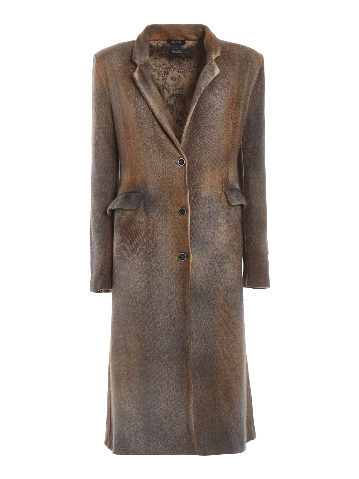 Knee length coats Avant Toi - Faded merino wool blend fitted coat ...
