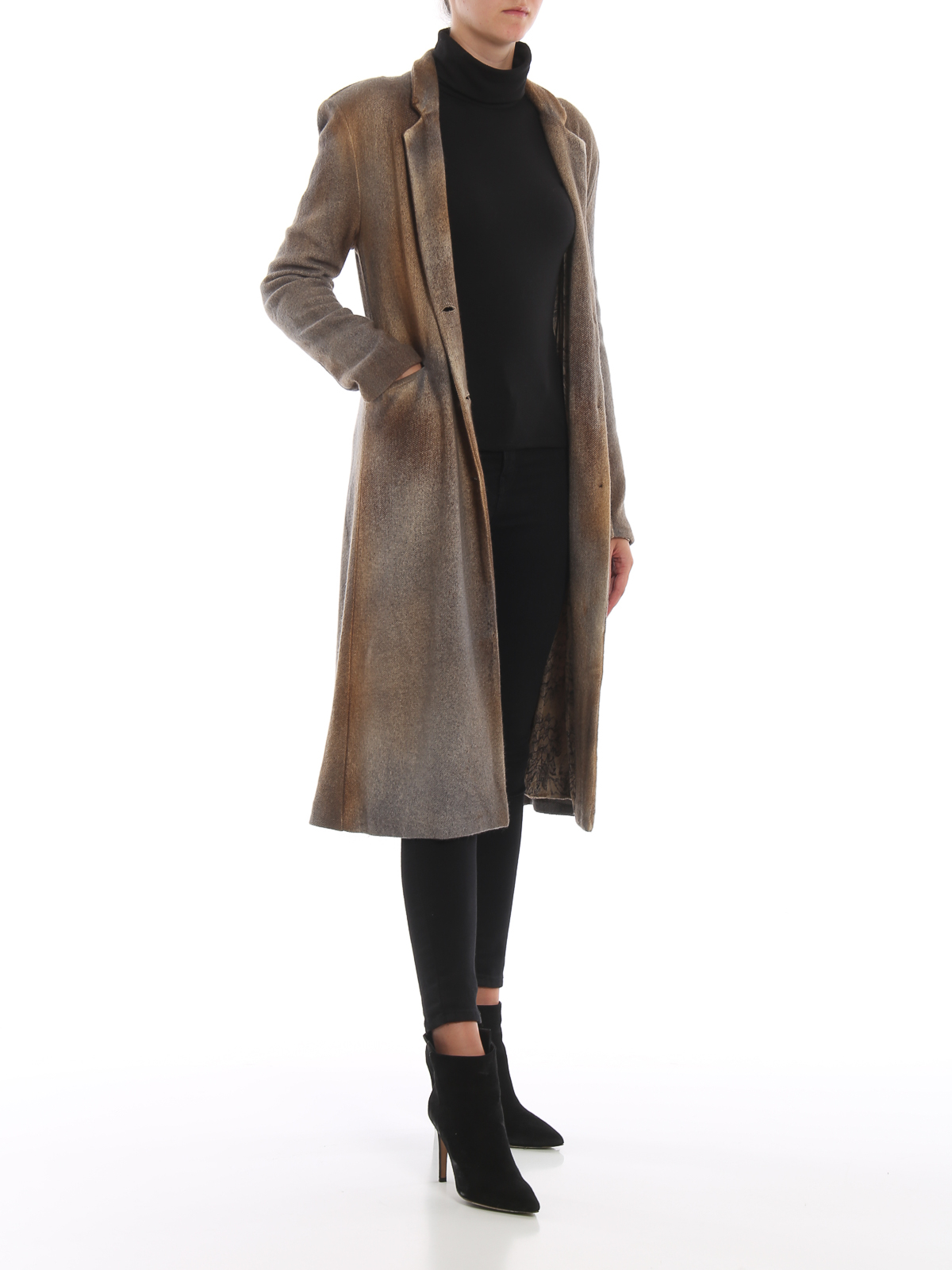 Knee length coats Avant Toi Faded merino wool blend fitted coat