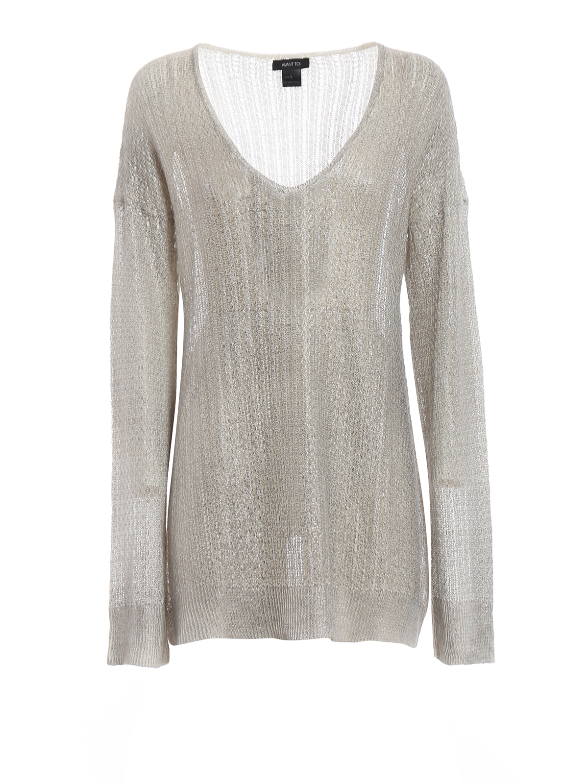 V necks Avant Toi White laminated linen Vneck over sweater