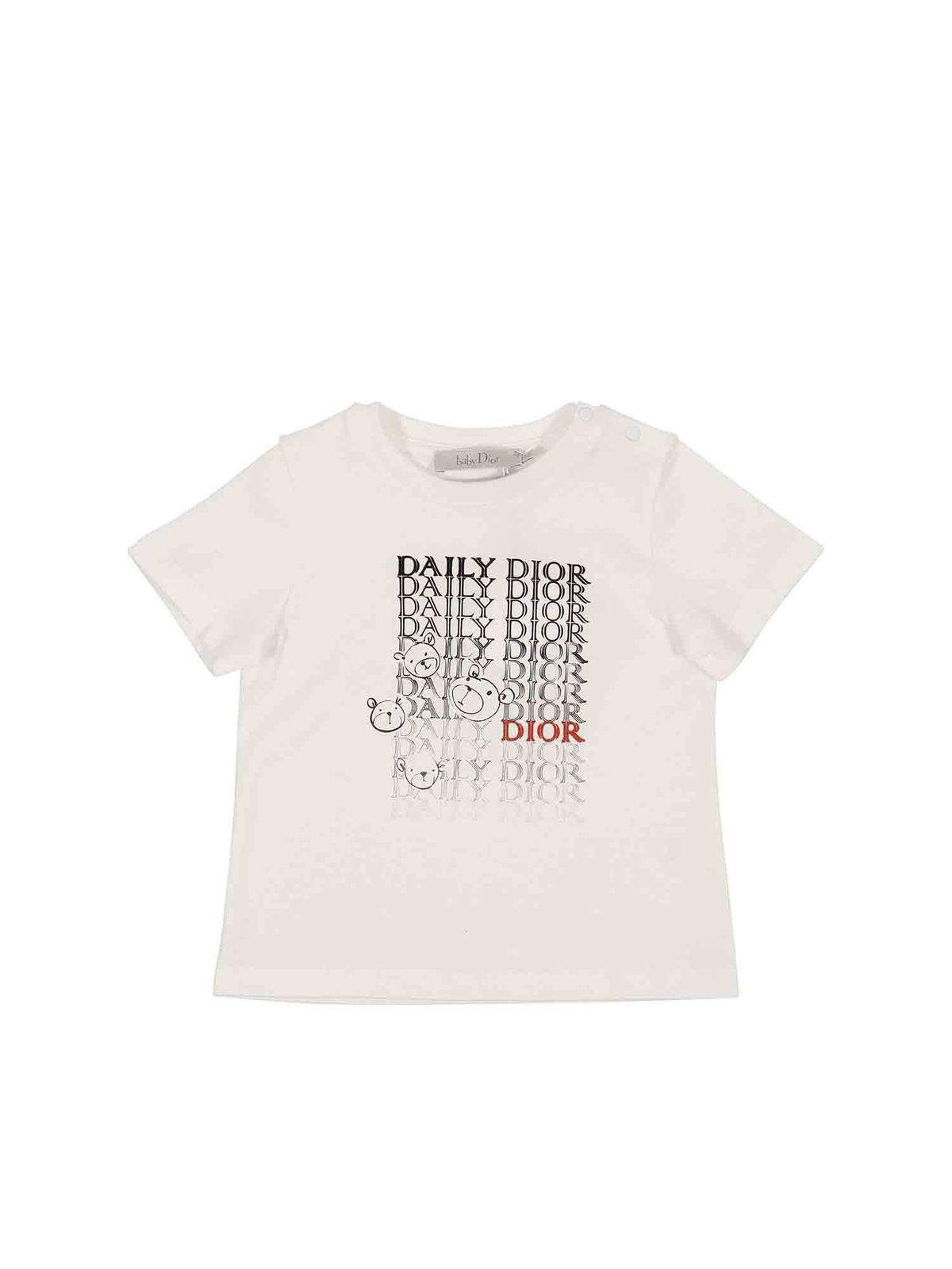 baby dior t shirts white cotton jersey t shirt with logo print 00000194091f00s001