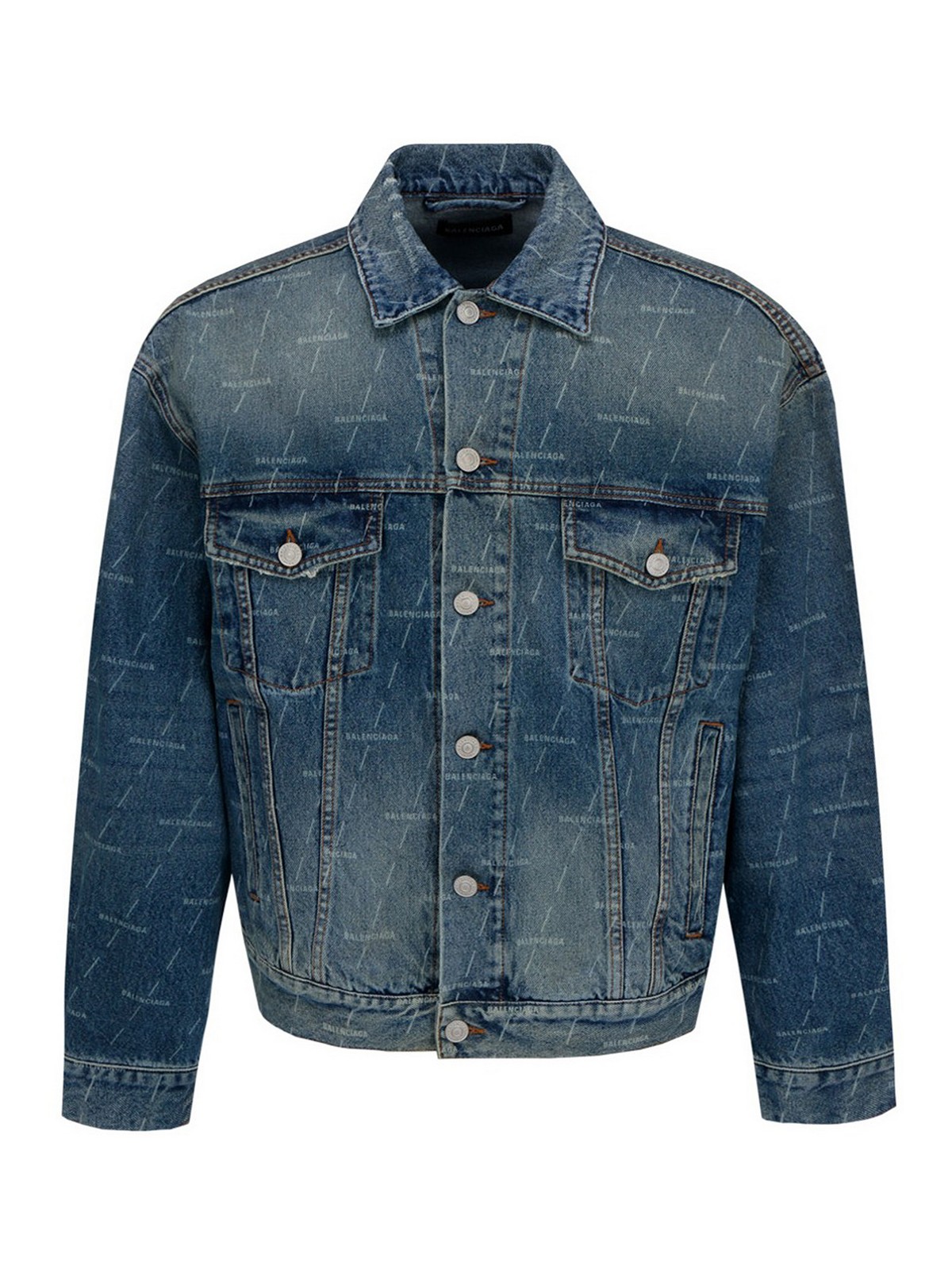 balenciaga logo print denim jacket