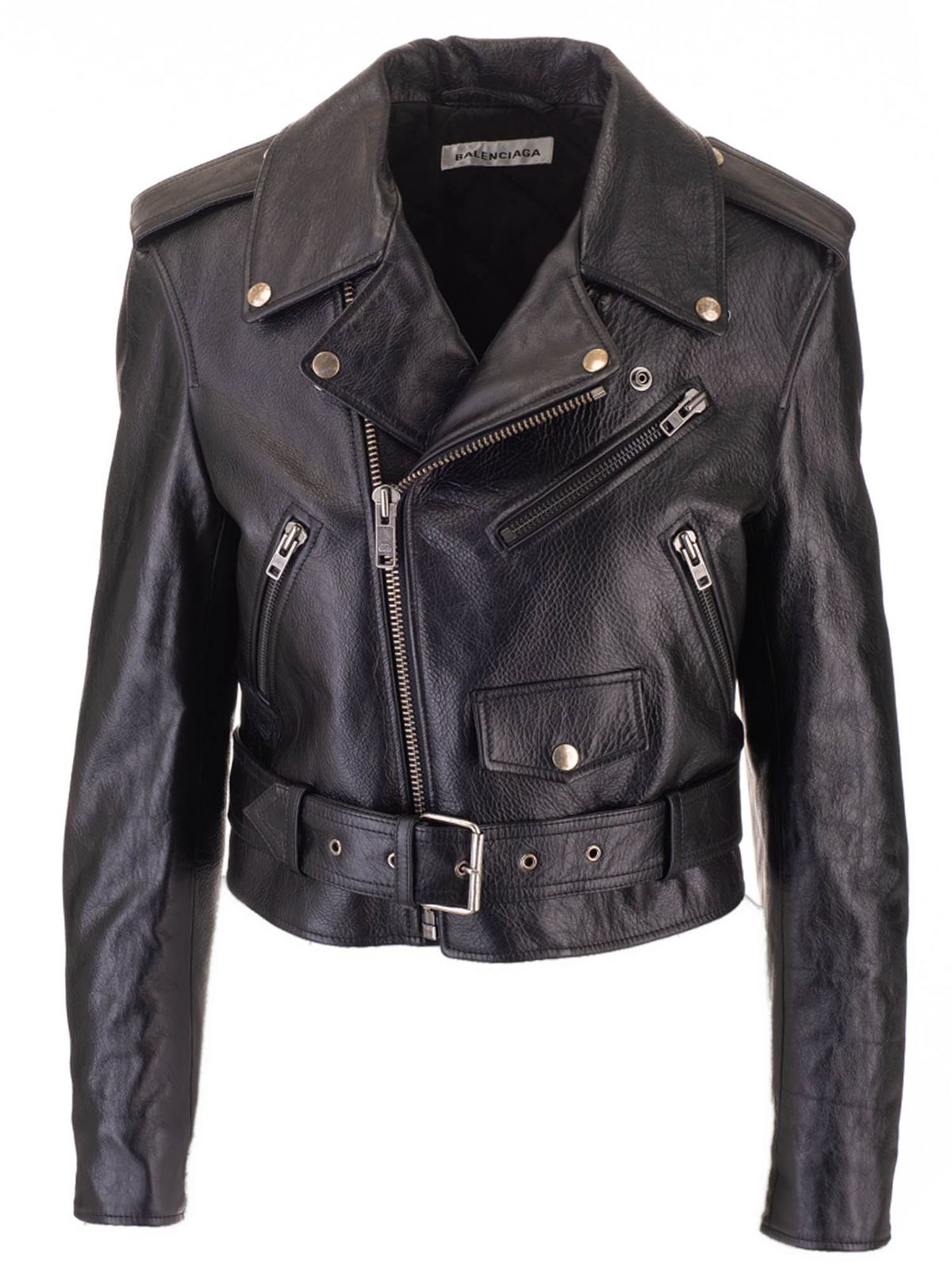 Grav moderat Tomat Leather jacket Balenciaga - Leather Biker jacket with logo in black -  583562TES241000