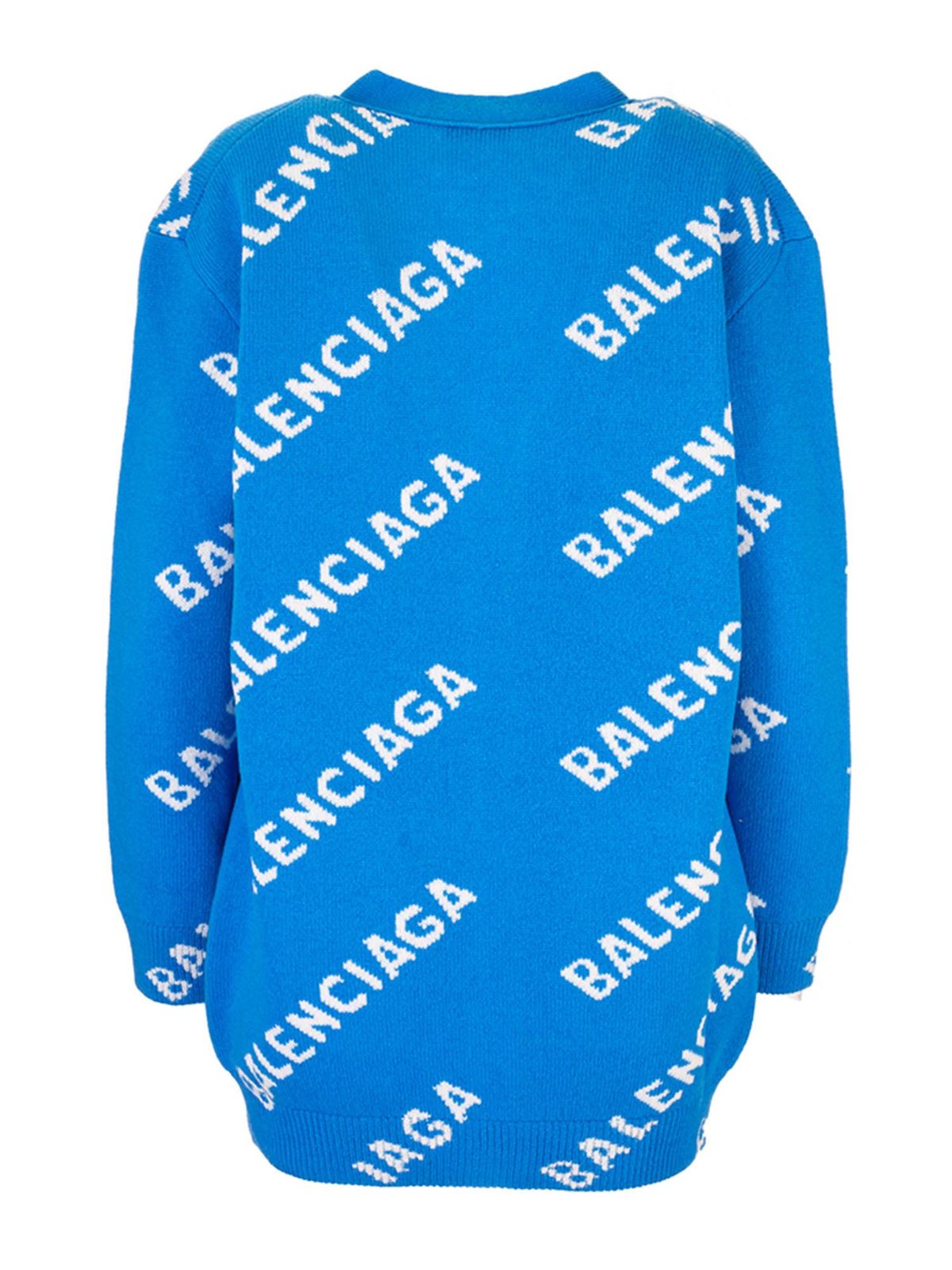 Cardigans Balenciaga - All-over logo wool cardigan in blue ...