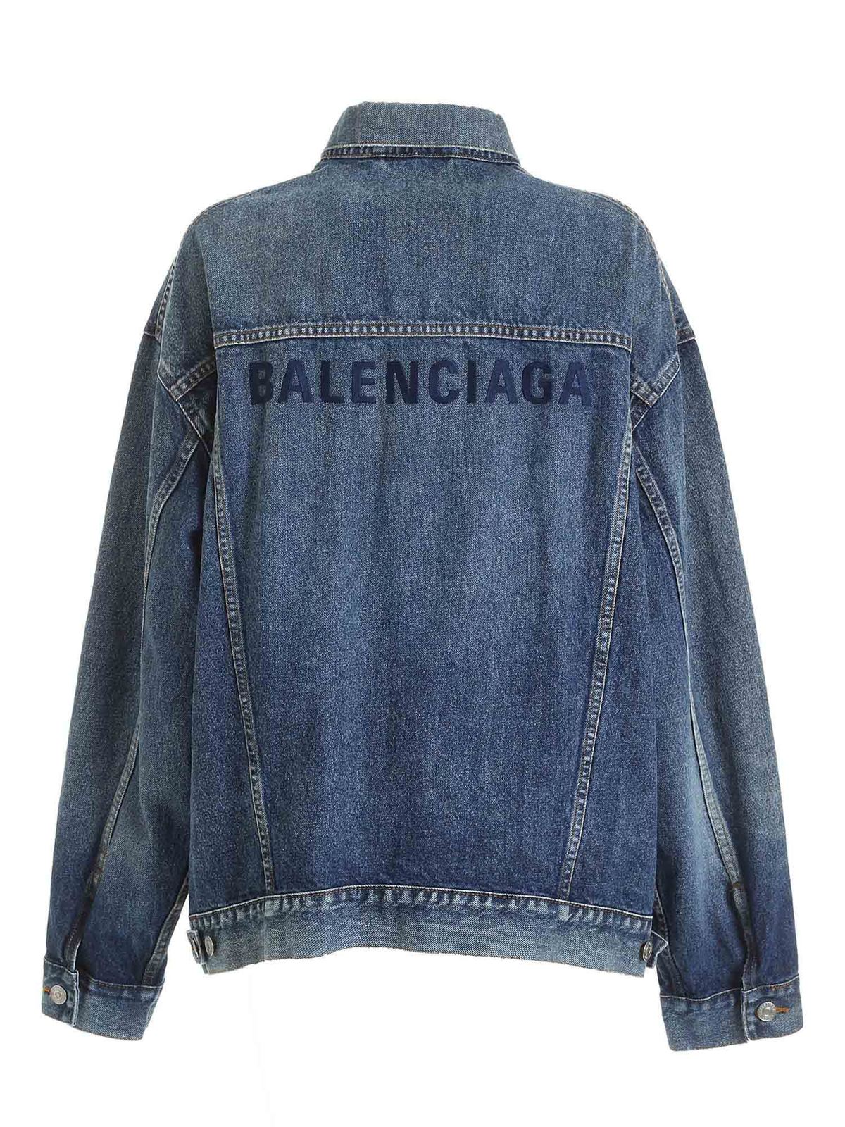 Balenciaga - Logo embroidered denim jacket in blue - denim jacket ...