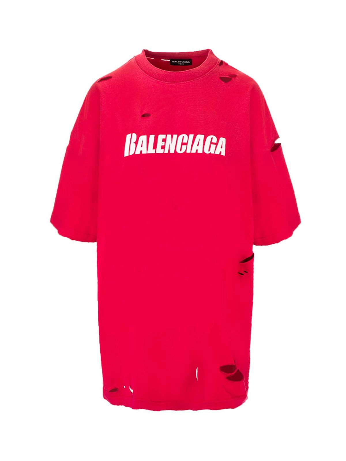 Balenciaga Caps Destroyed Flatground T-shirts In Fuchsia In Raspberry/white
