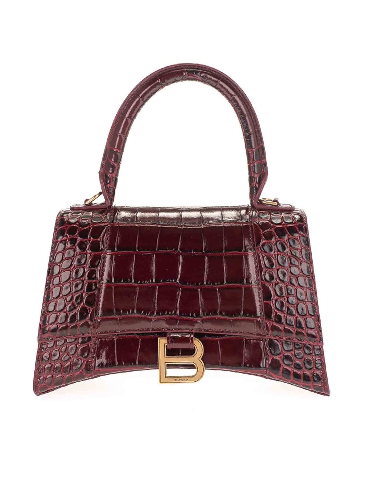 Balenciaga Hourglass S Top Handle Bag In Burgundy In Red