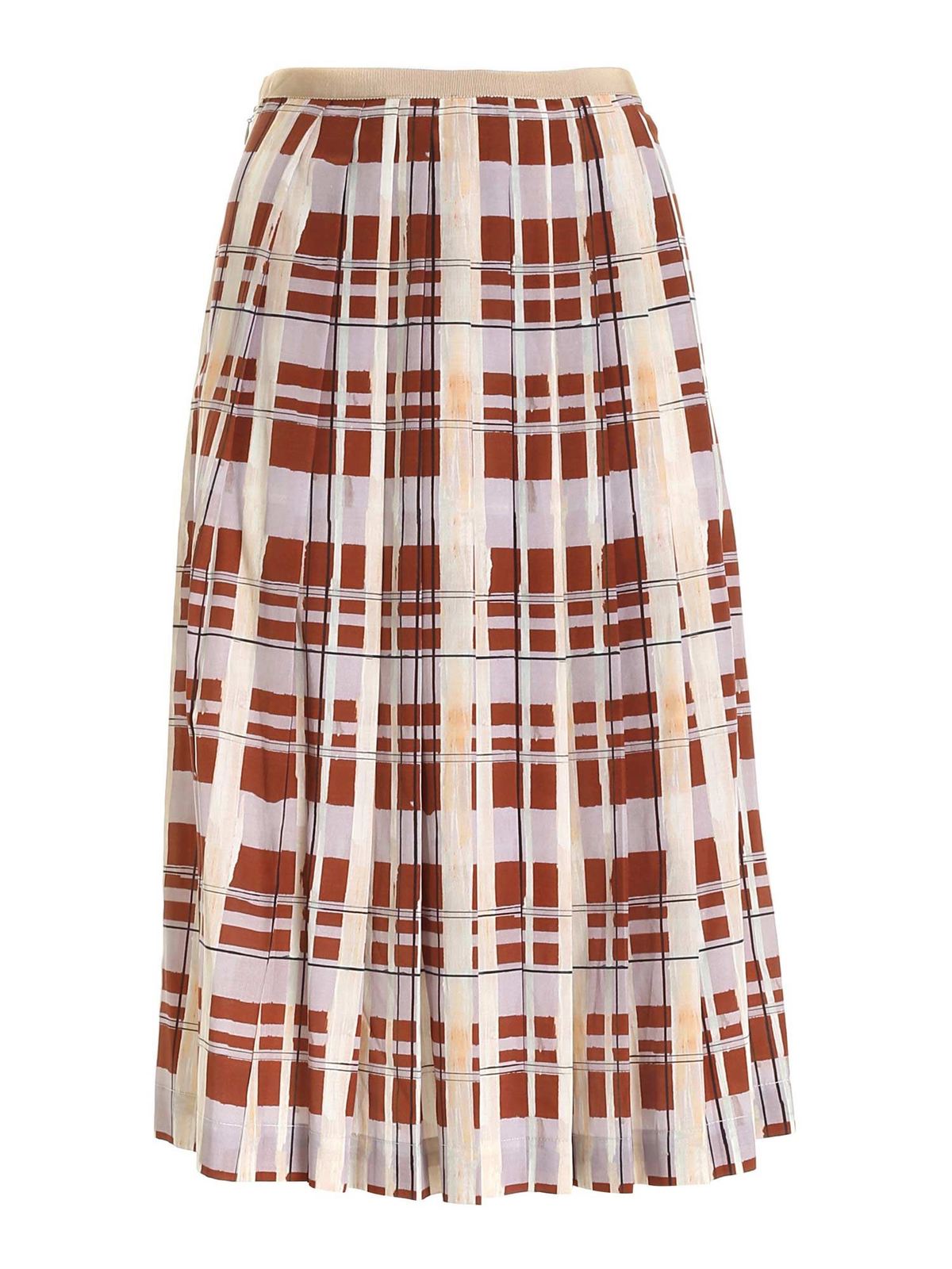 Ballantyne CHECK PRINT SKIRT IN BROWN AND LILAC