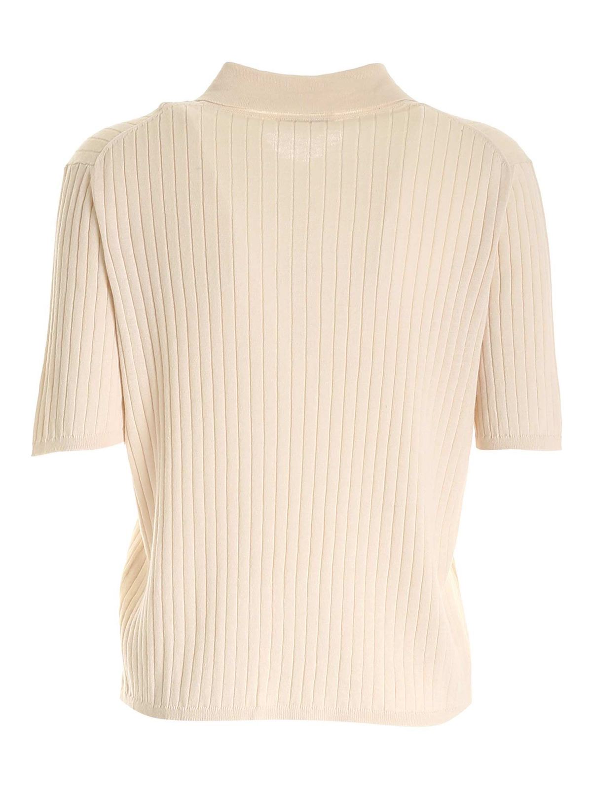 Ribbed knit polo shirt in beige 