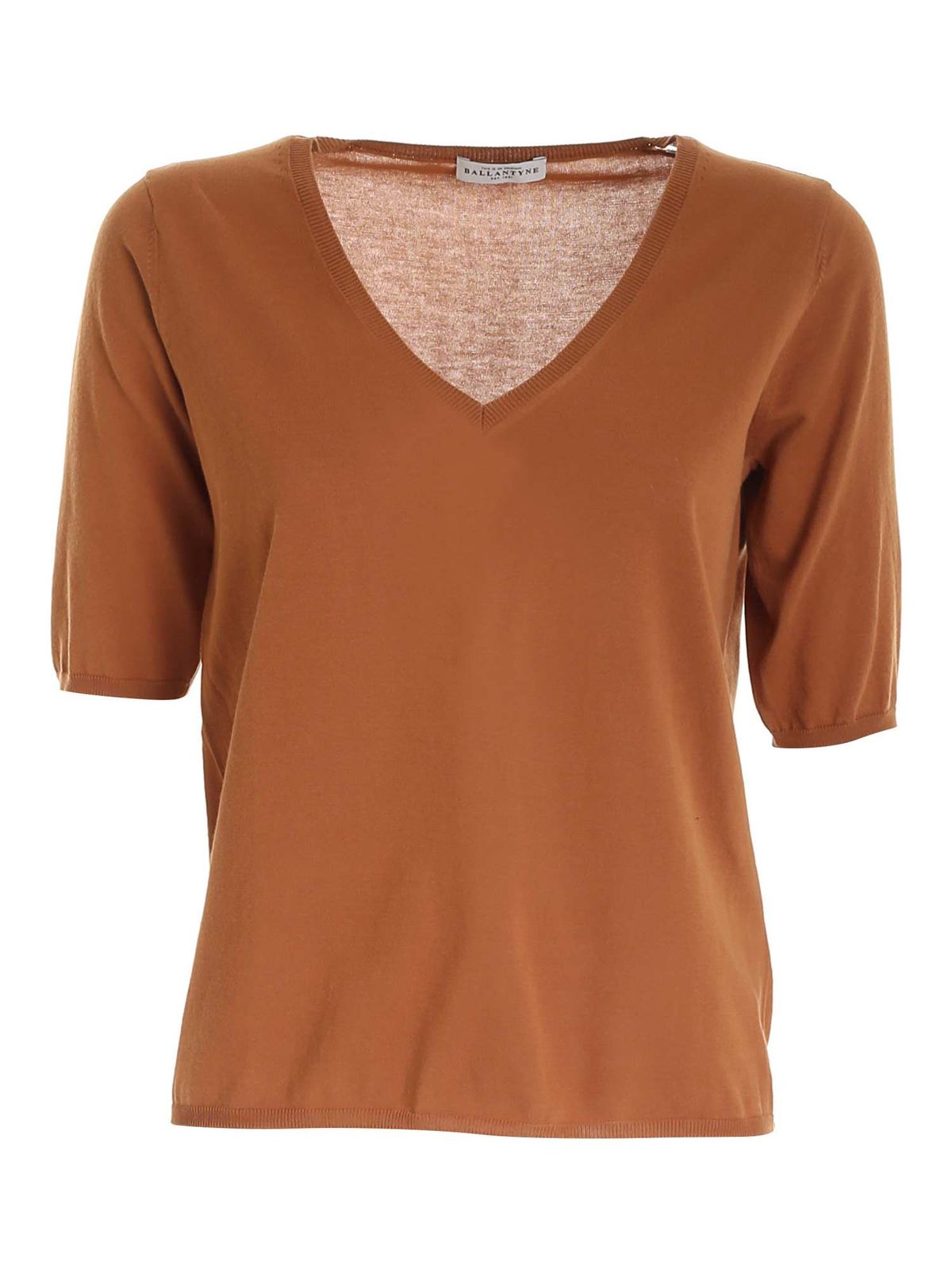BALLANTYNE KNIT T-SHIRT IN LEATHER COLOR