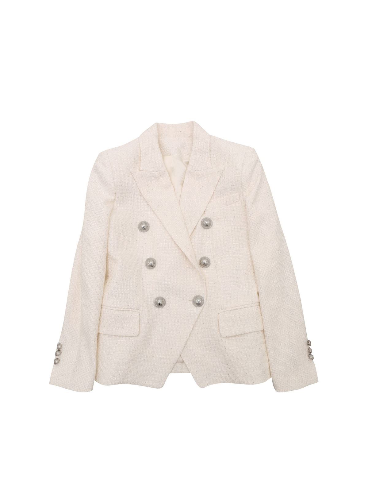 BALMAIN SEQUINS DOUBLE-BREASTED JACKET IN WHITE