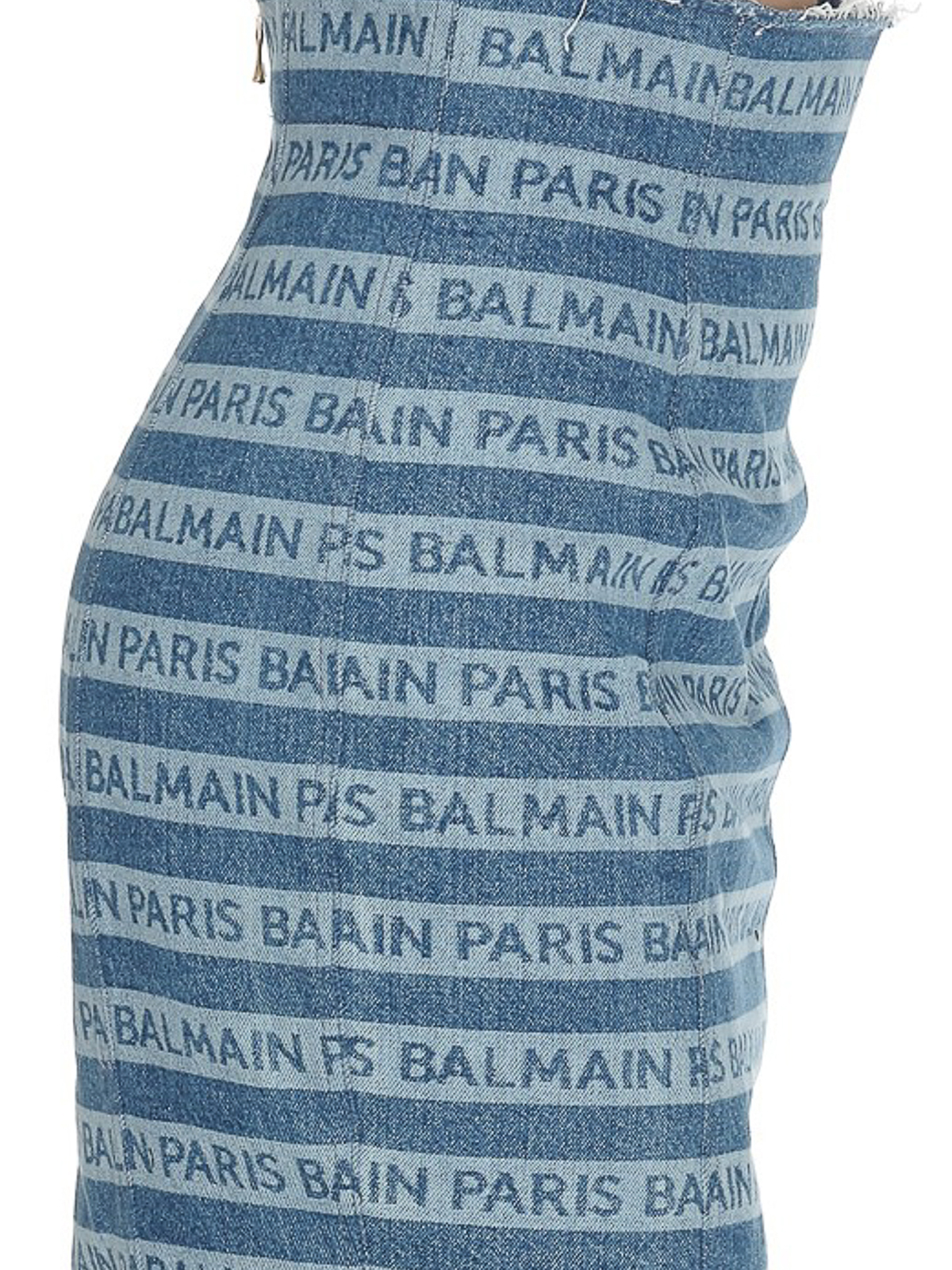 Balmain All Over Logo Cotton Denim Skirt Knee Length Skirts