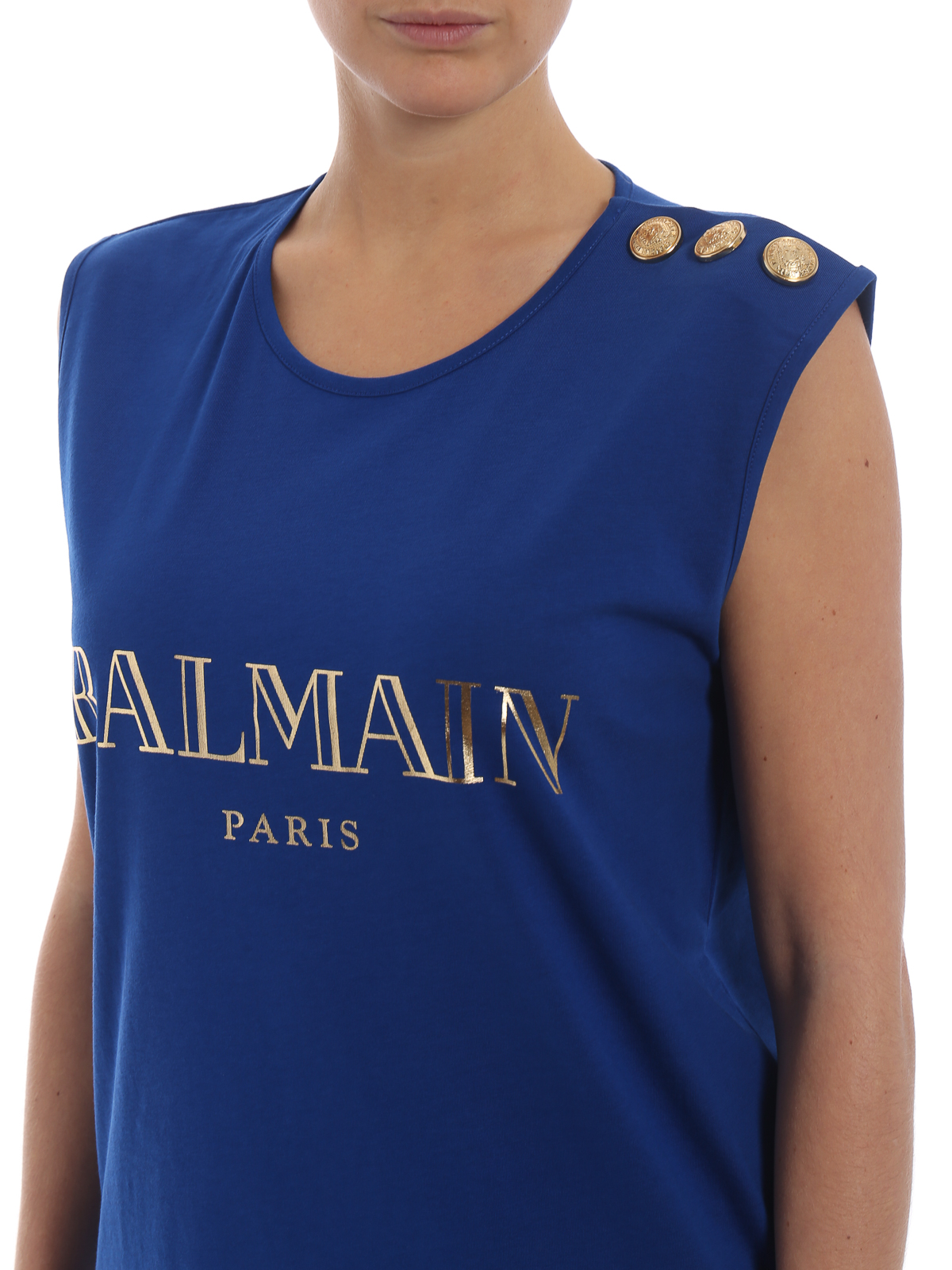 Tops & Tank Balmain - Balmain blue cotton top - 148100326IC3215