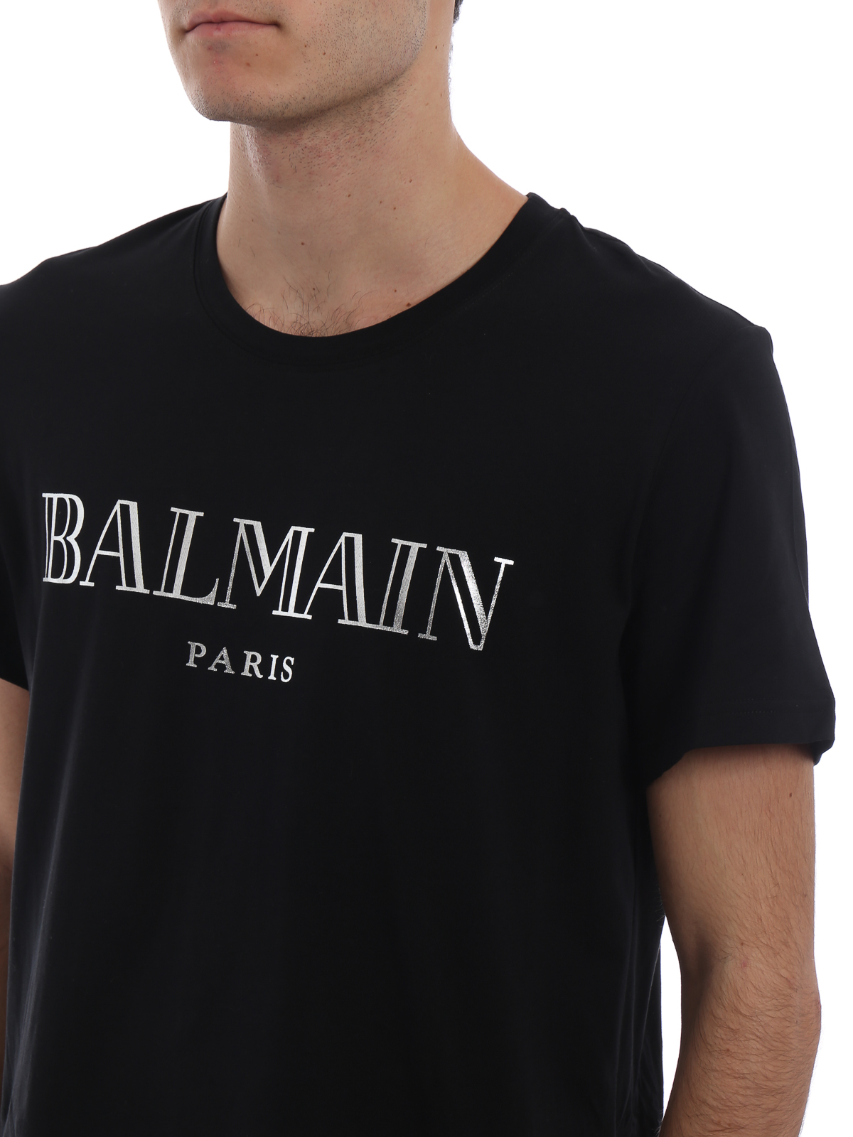 T-shirts Balmain - Balmain Paris silver print black T-shirt W8H8601I2581766