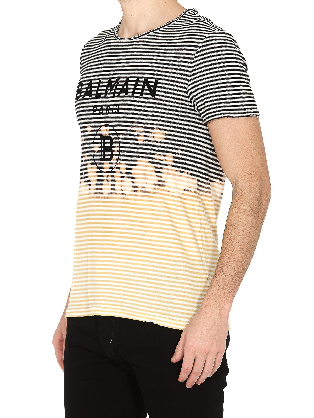 tin ild Hykler T-shirts Balmain - Balmain Paris striped vintage T-shirt - TH11601I206IAD