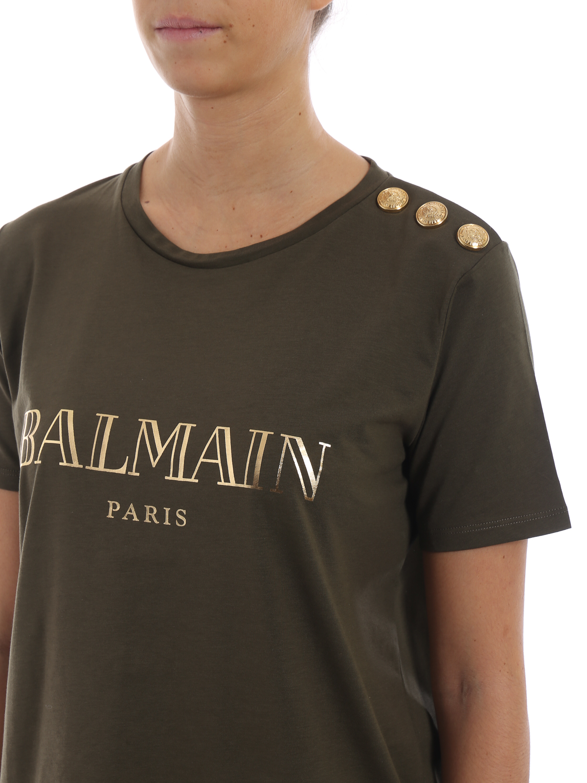 samtale Smadre Duke T-shirts Balmain - Balmain print army green cotton T-shirt -  18H158030326IC3690