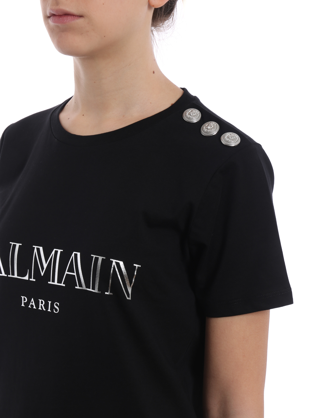 T-shirts Balmain - Black T-shirt with silver buttons - 128539326IC0100