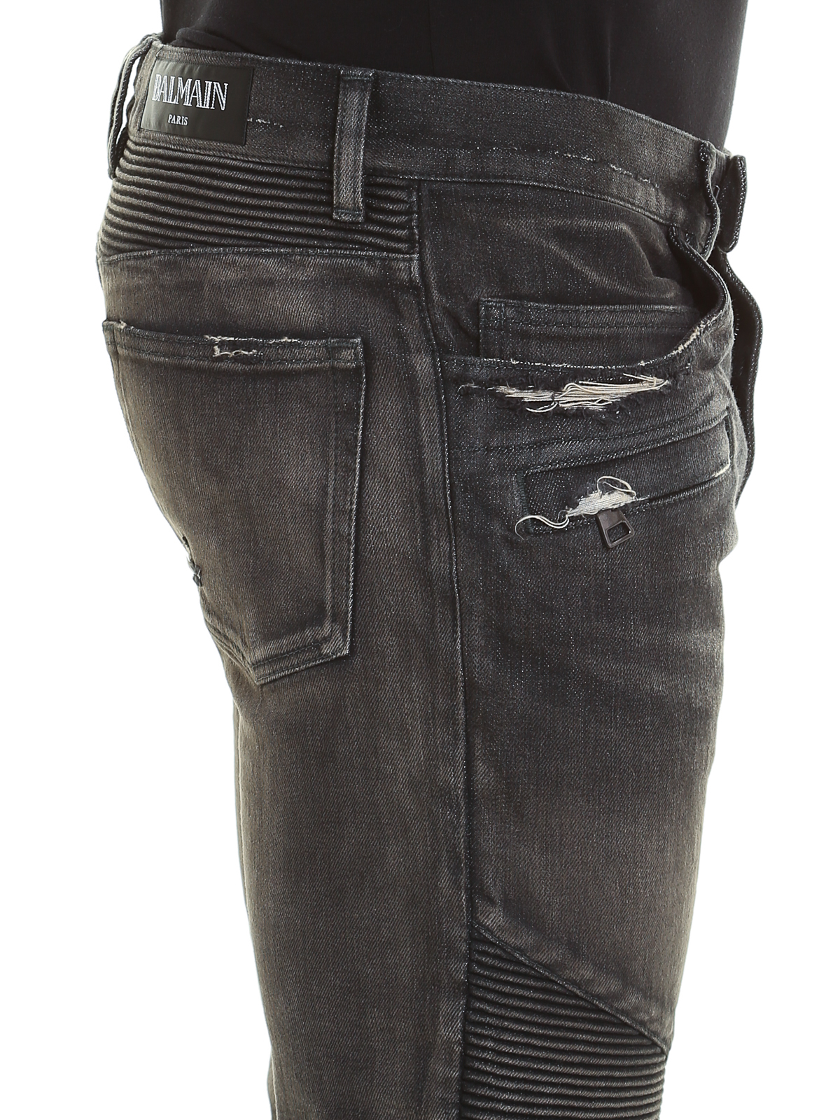 Straight leg jeans Balmain - Distressed denim biker jeans 