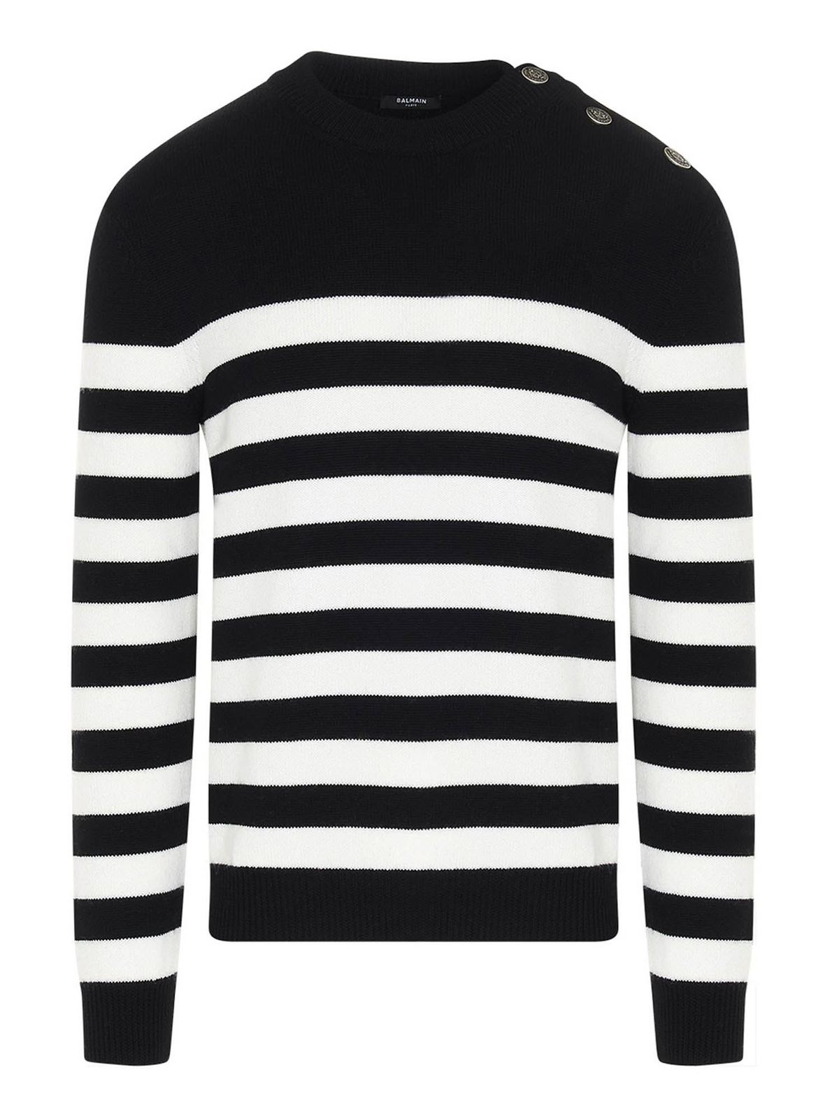 Balmain - Striped sweater in black and white - crew necks - UH3432K030EAB