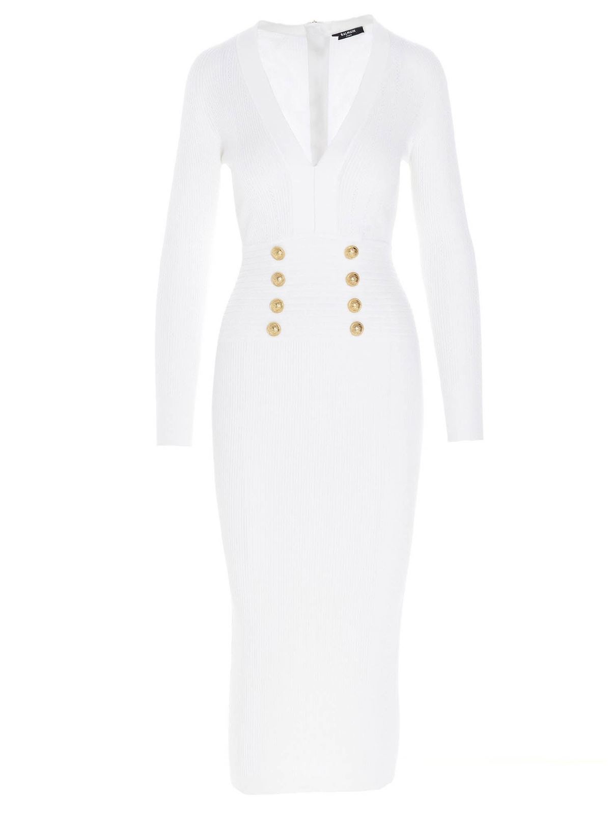 Tænke Oprør Bliver til Dresses Balmain - Gold buttoned midi dress in white - VF16644K2110FA