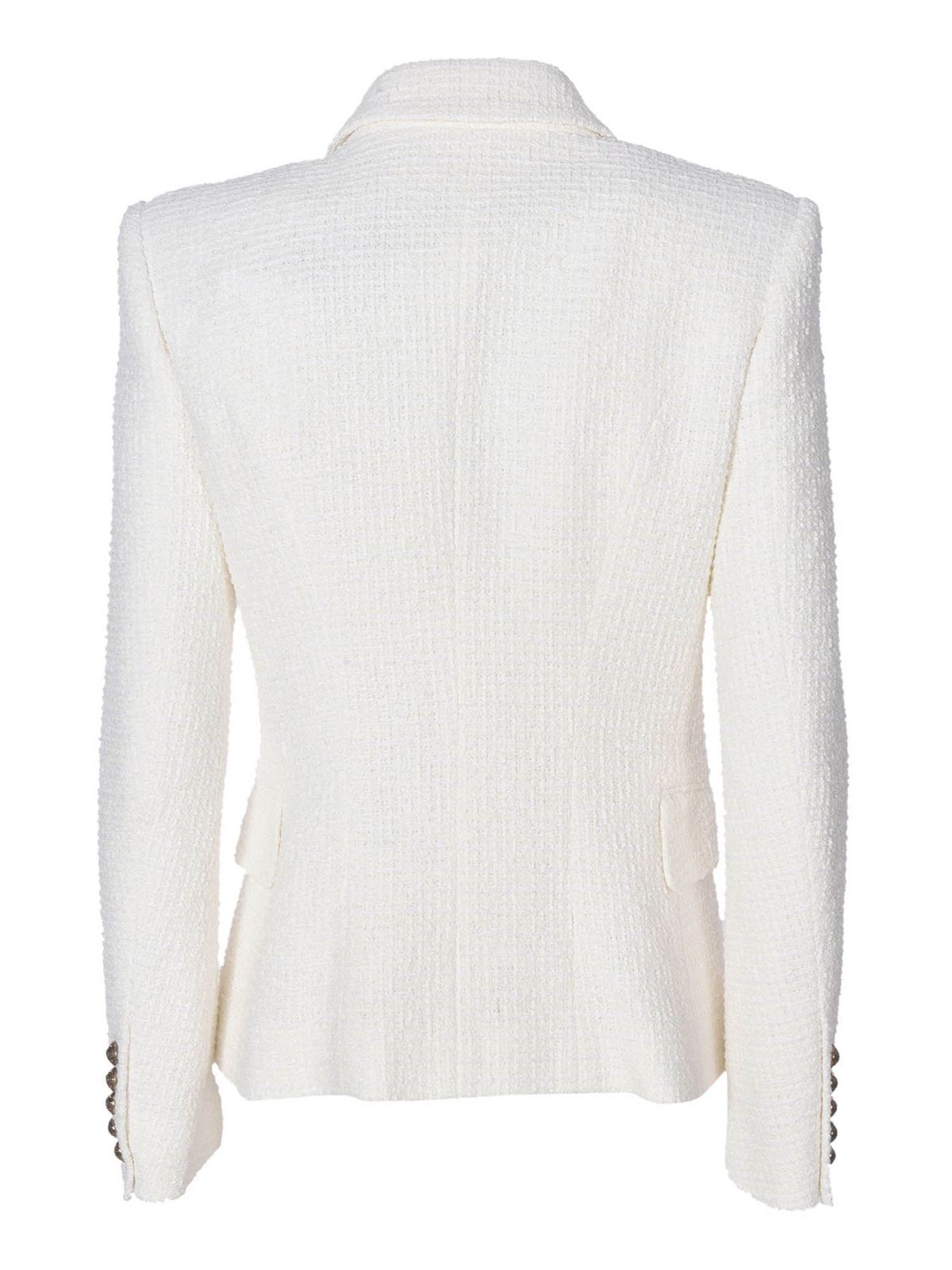 Blazers Balmain - Double-breasted tweed jacket in white - UF17110C2570FA