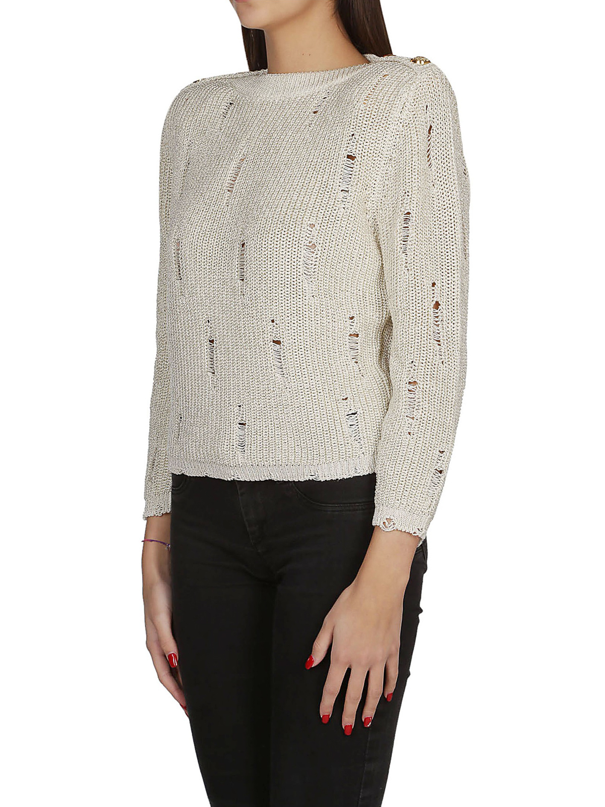 Destroyed effect cotton cropped sweater 