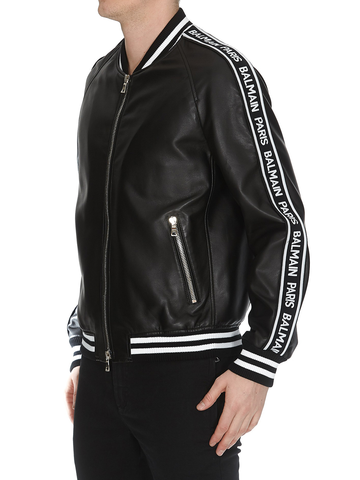 Leather jacket Balmain - Logo band leather bomber jacket - RH18893L0020PA