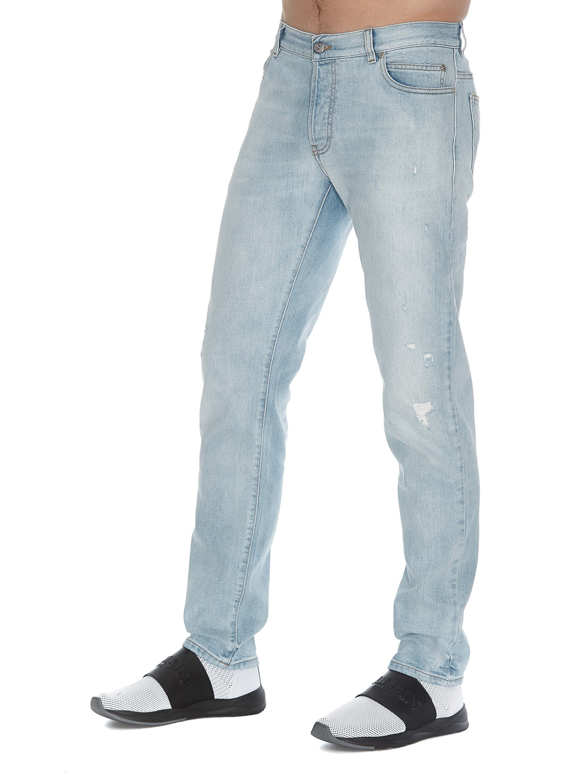 Straight leg jeans Balmain - Vintage effect denim six pocket jeans -  RH15291D0316AA