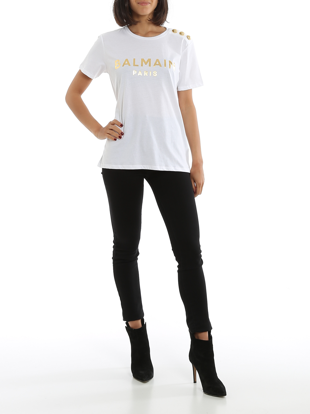 T-shirts Balmain - Golden logo T-shirt with buttons - TF01350I414GAD