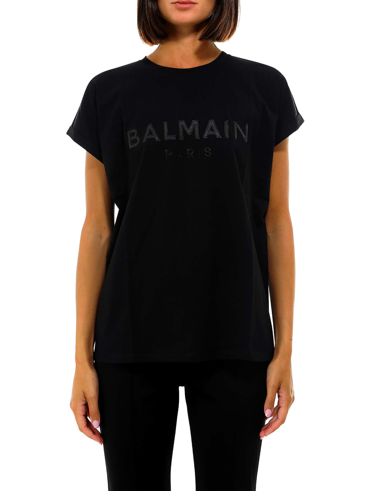 Balmain - Satin logo cotton T-shirt - t-shirts - UF01351I5900PA