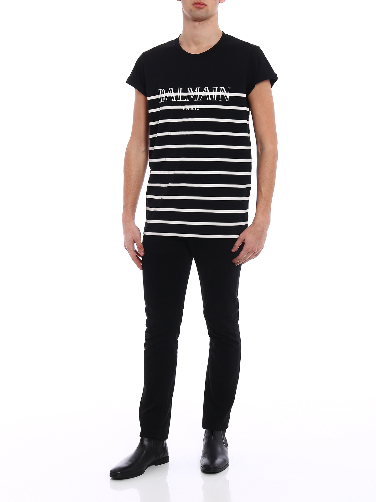 T-shirts Balmain - Stripes and logo print T-shirt - S8H8601I158181