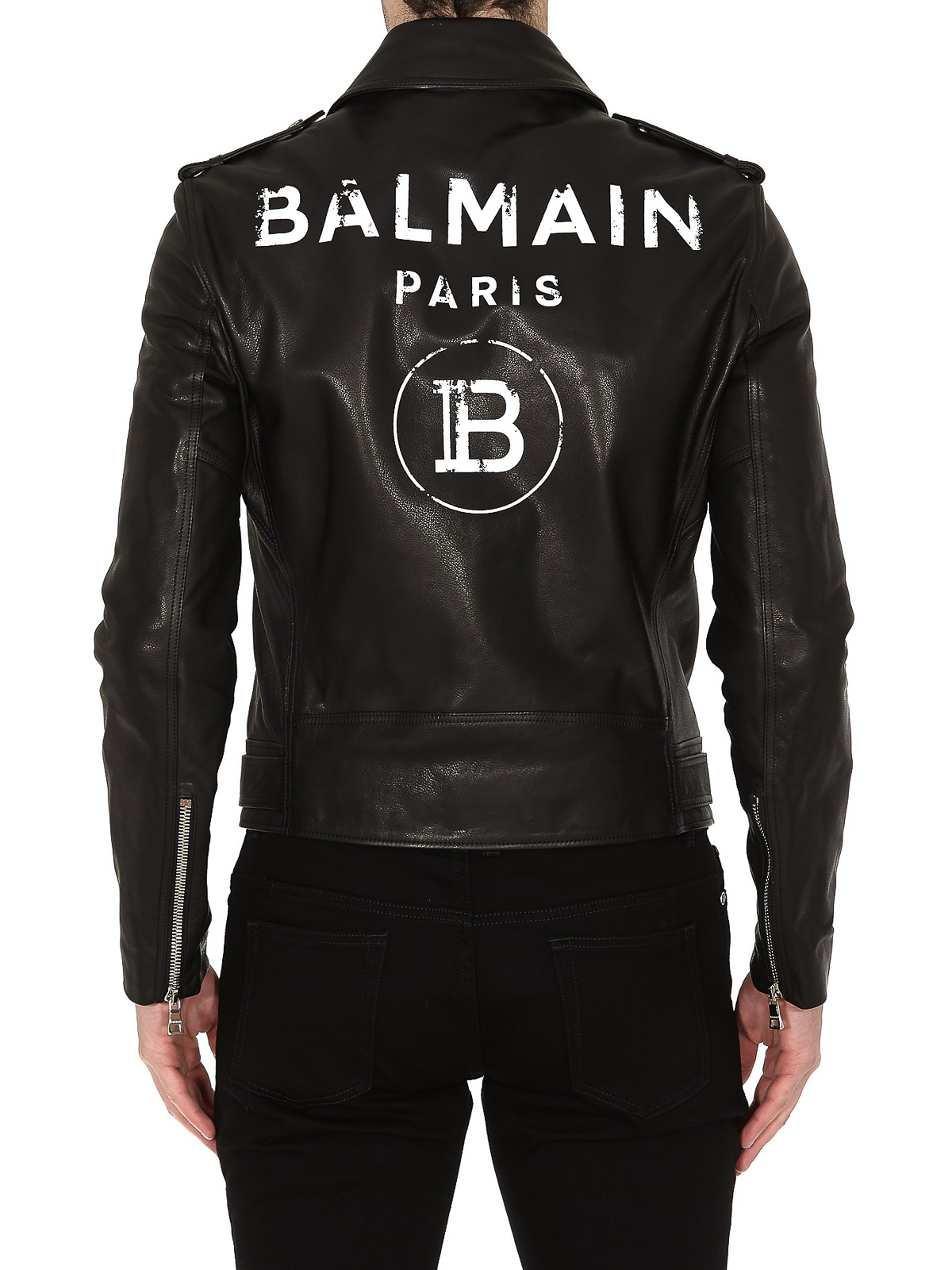 Leather jacket Balmain - Balmain Paris print leather