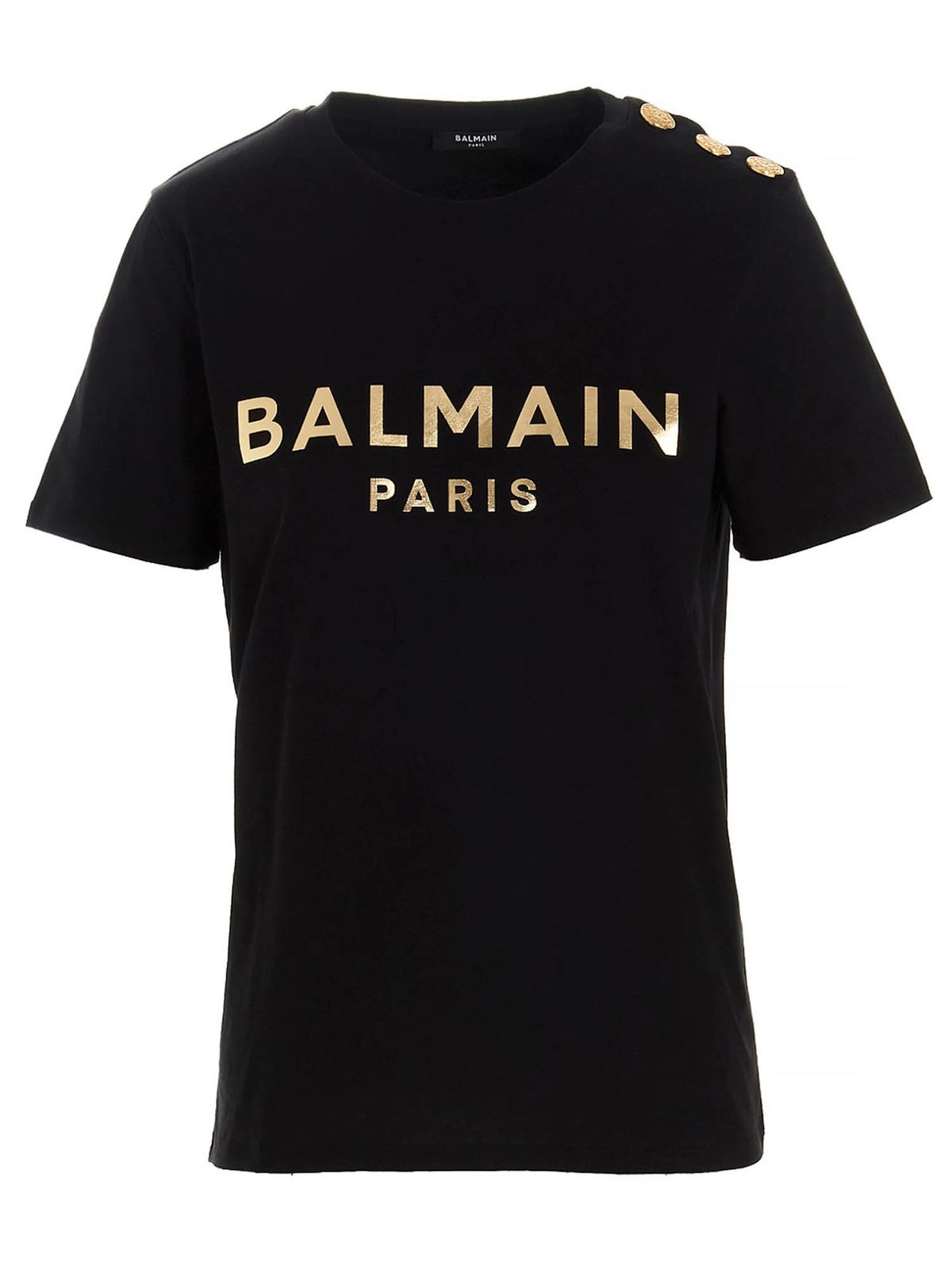 Balmain - Buttoned cotton t-shirt in black - t-shirts - VF11350B020EAD