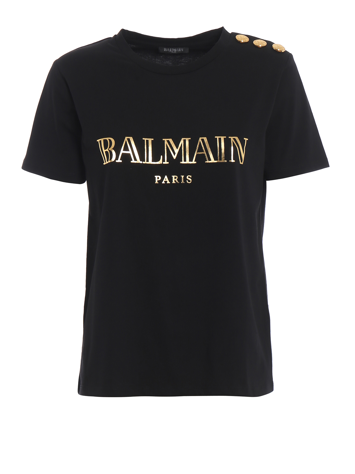 T-shirts Balmain - Gold logo black cotton T-shirt - RF01322I170EAD