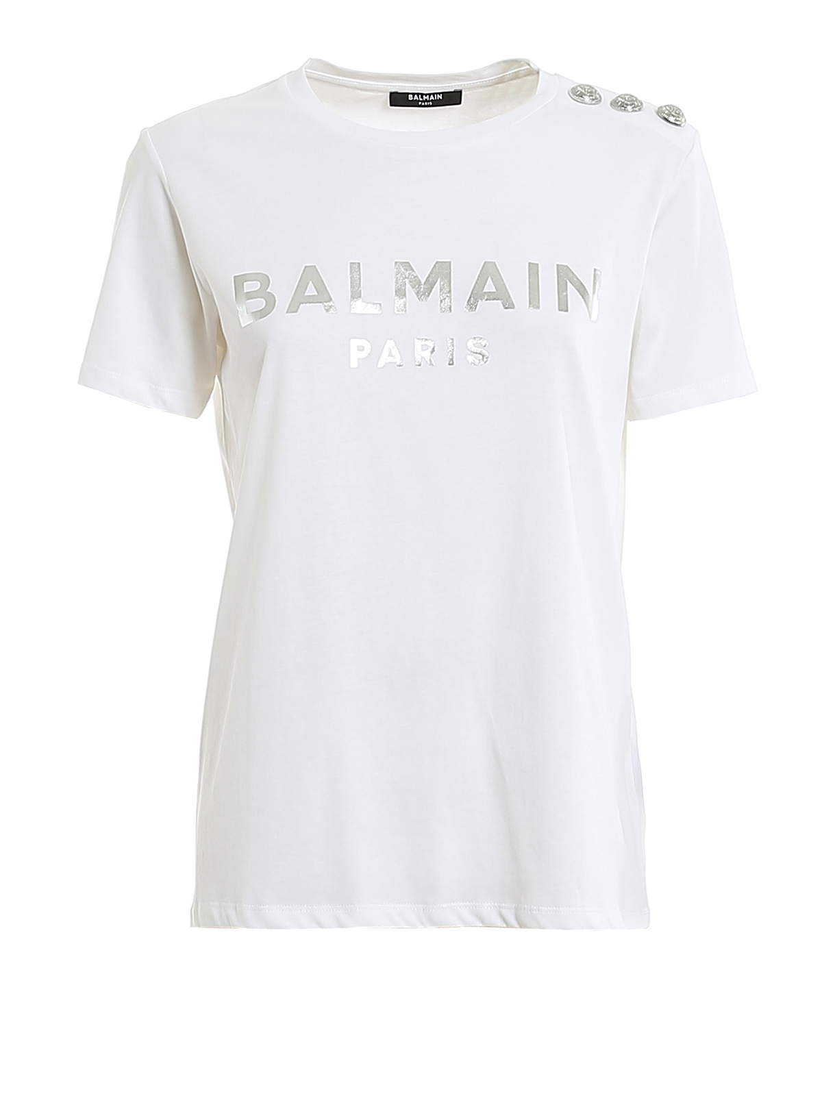 T-shirts Balmain - Silver logo T-shirt with buttons - TF01350I414GAC
