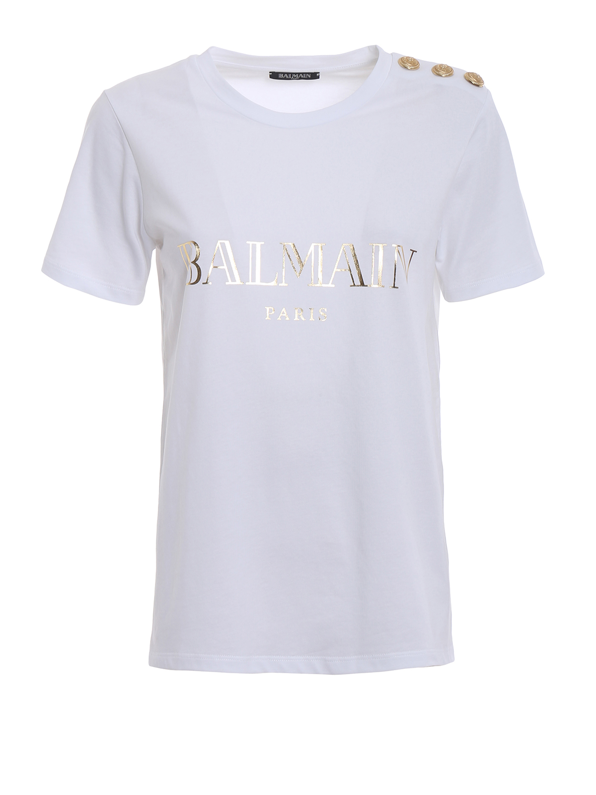 T-shirts Balmain - White Tee with golden buttons - 128539326IC0005