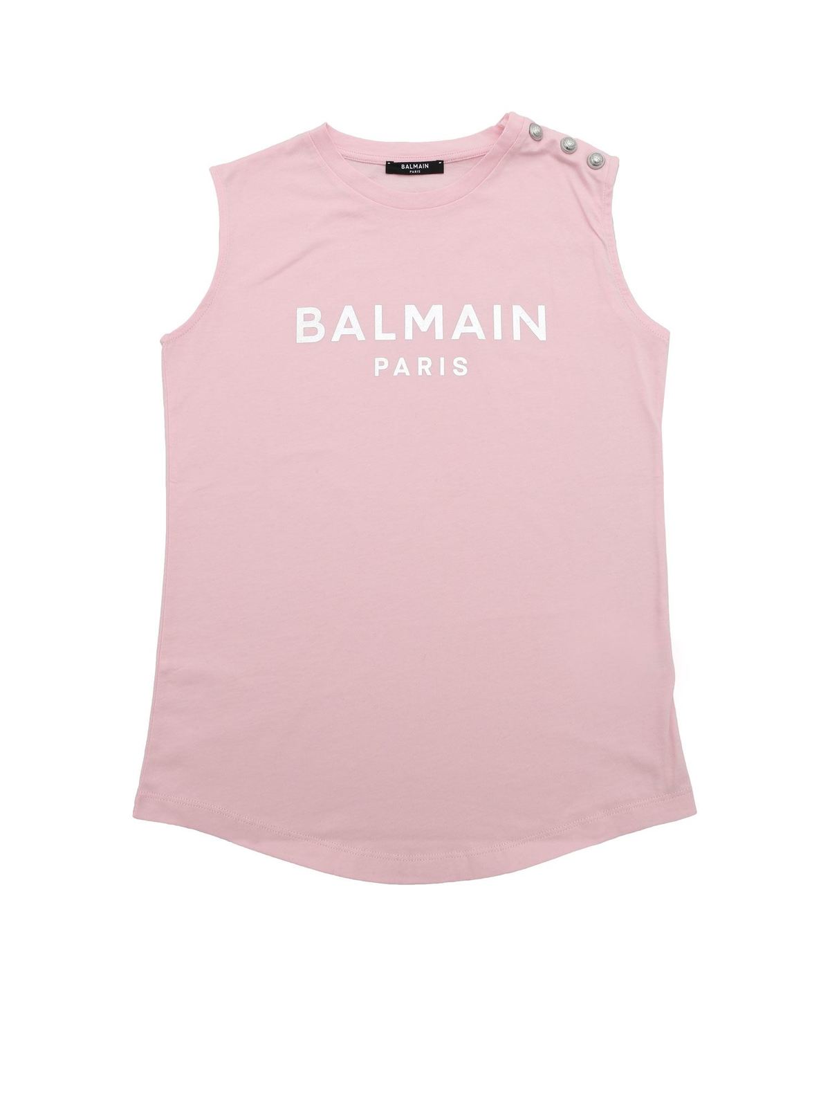 BALMAIN LAMINATED LOGO PRINT TOP IN PINK