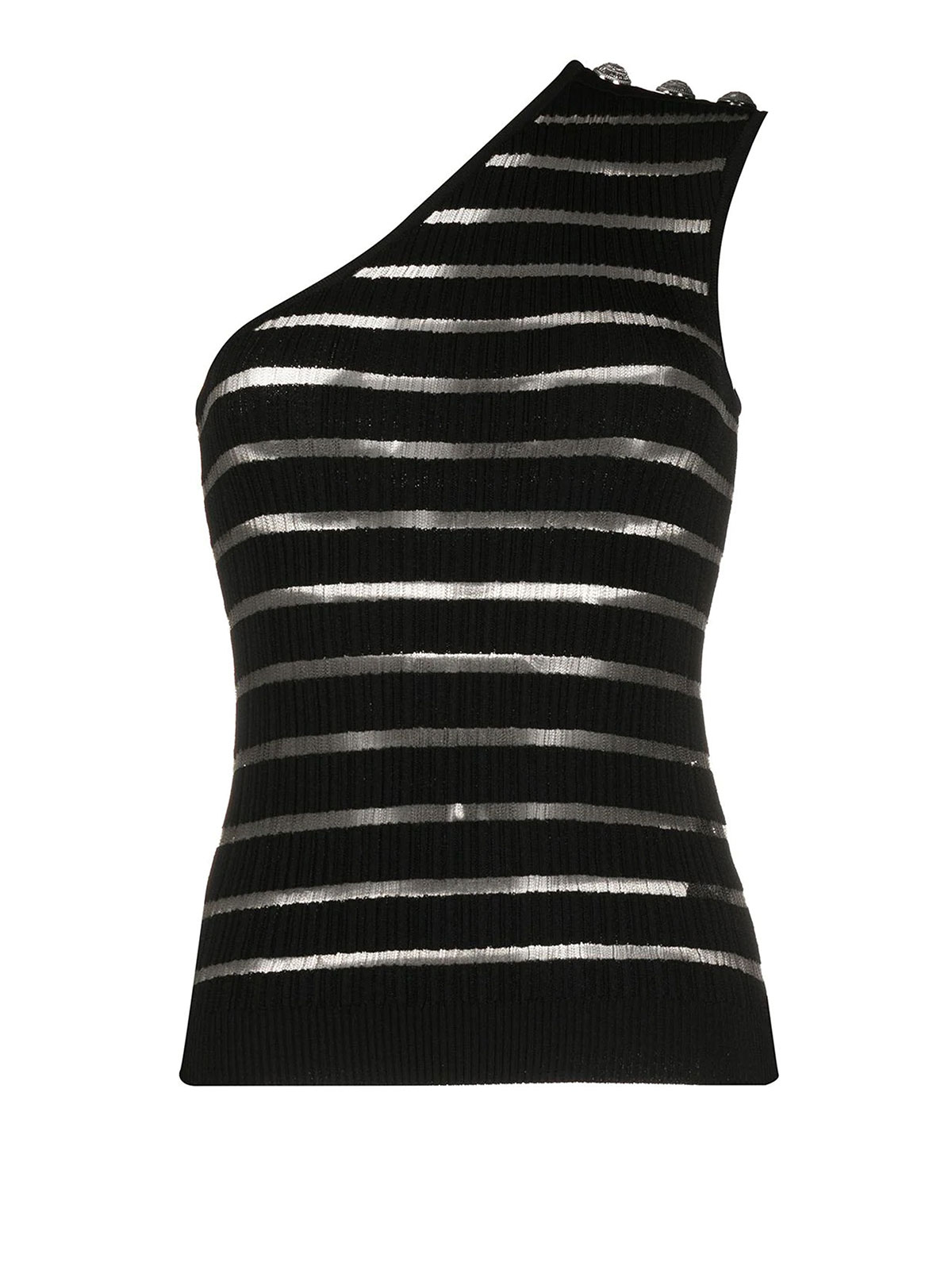 Balmain - Knitted stripe sheer asymmetric top - Tops & Tank tops ...