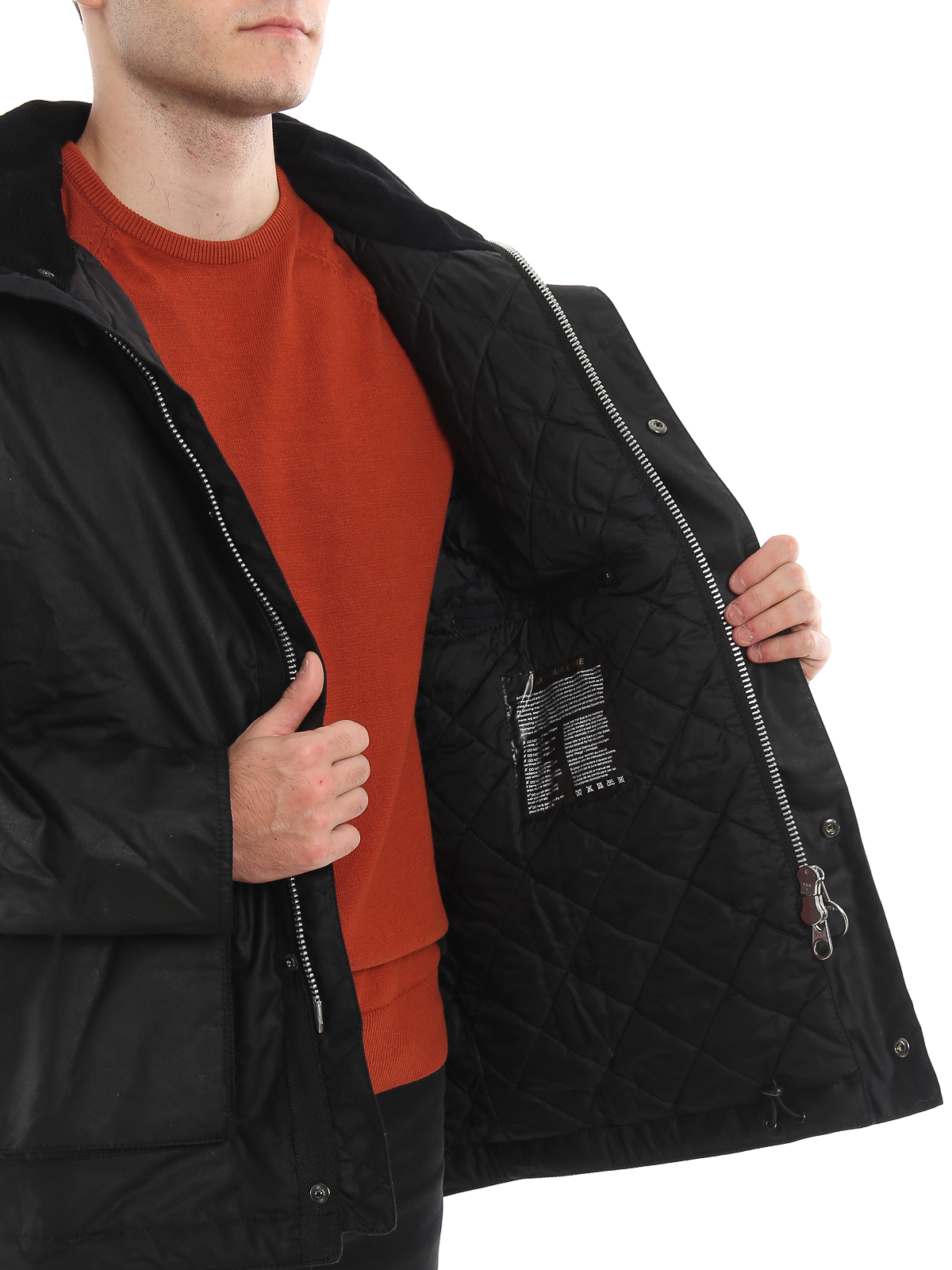 Fohn black waxed cotton hooded jacket 